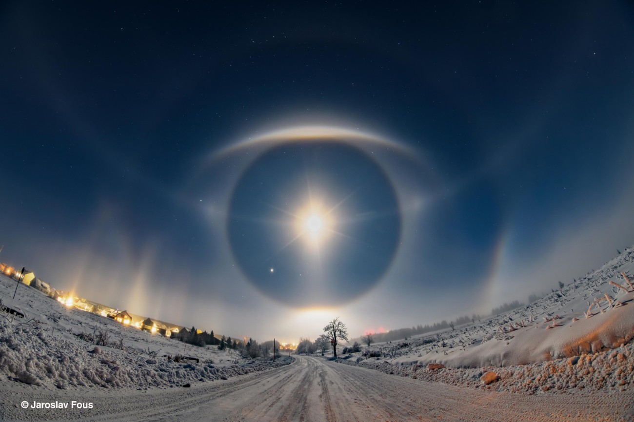 Moon halo in a snowy scene