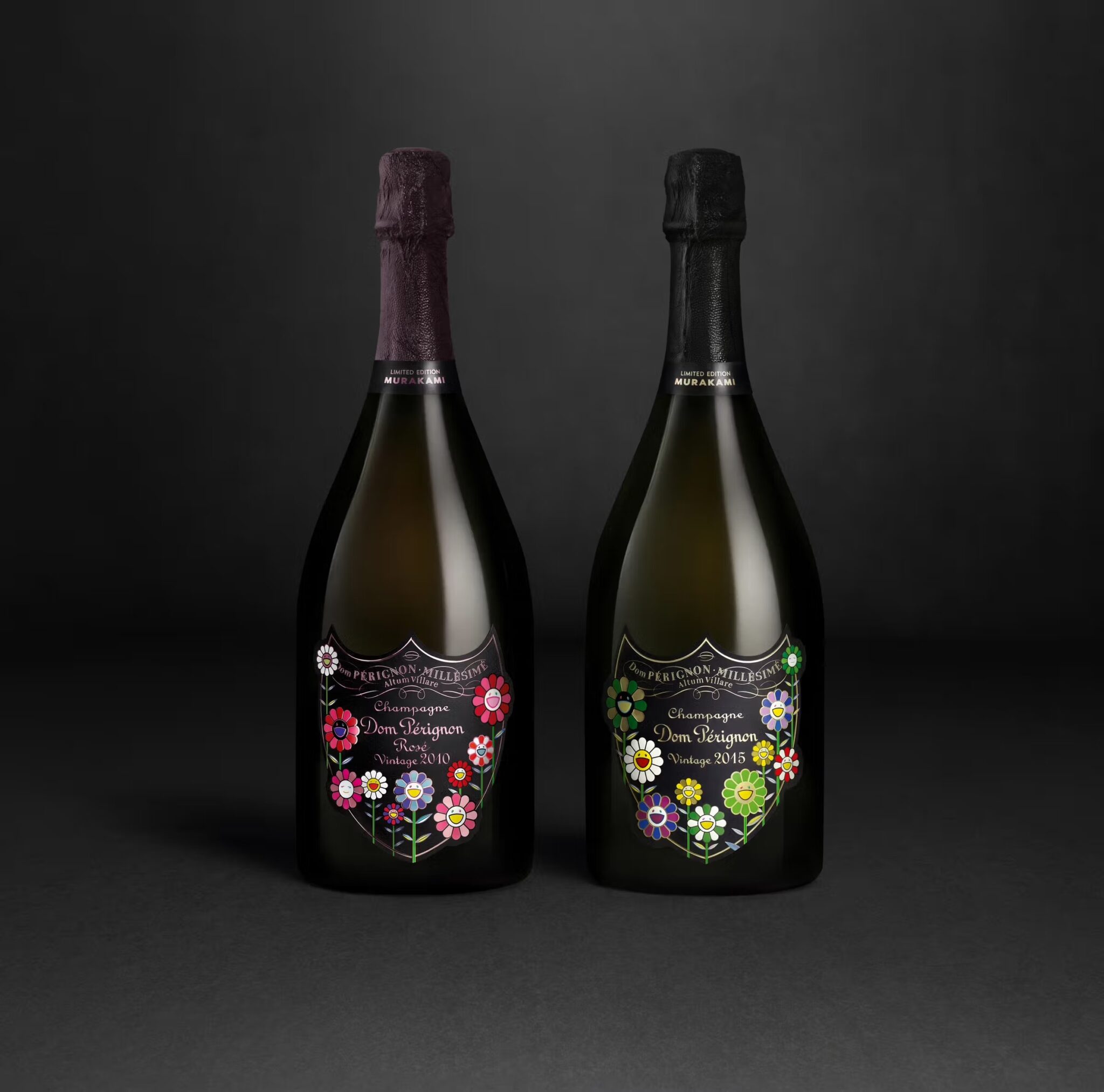 Bottles from Takashi Murakami's collaboration with Dom Perignon