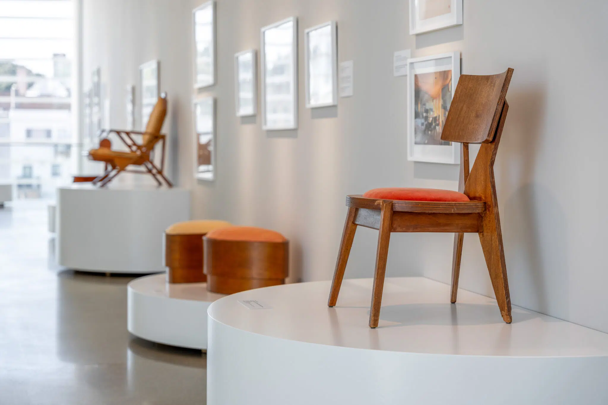 Installation view of “Frank Lloyd Wright: Modern Chair Design,” now open at the Museum of Wisconsin Art.