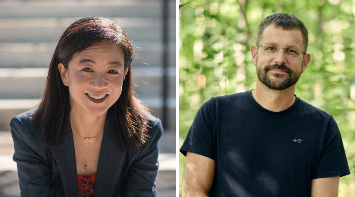 Political scientist Hahrie Han (l.) and artist Jeremy Frey. (Photos courtesy of the MacArthur Foundation)