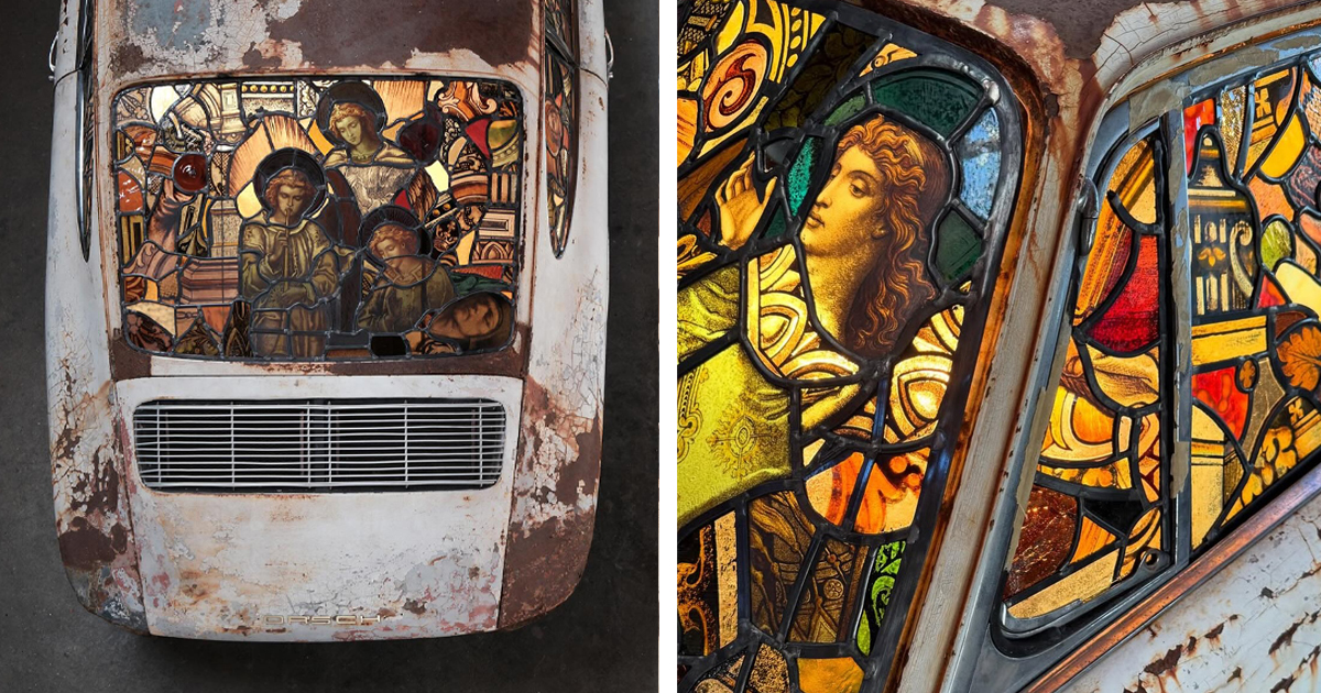Artist Revives Corroded Porsche by Replacing All Windows With Handcrafted Stained Glass