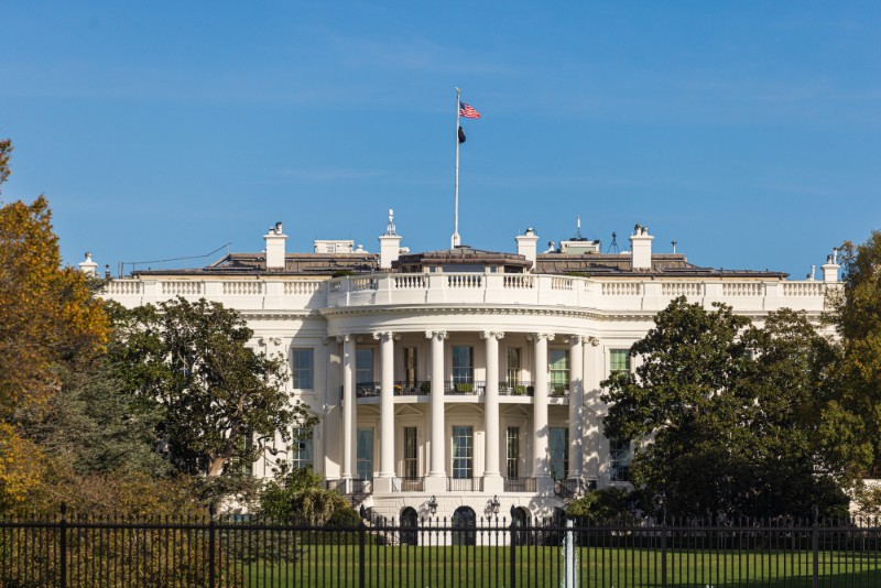 Panoramic view of the White House, the residence and workplace of the American president located in the city of Washington DC, which is the federal capital of the United States of America.
