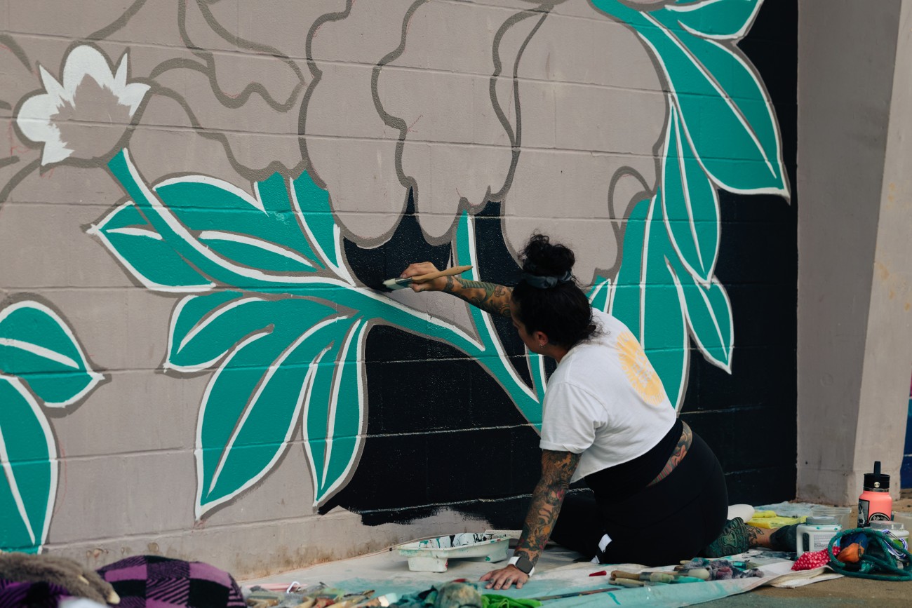 Mural painting in process at Hawaii Walls