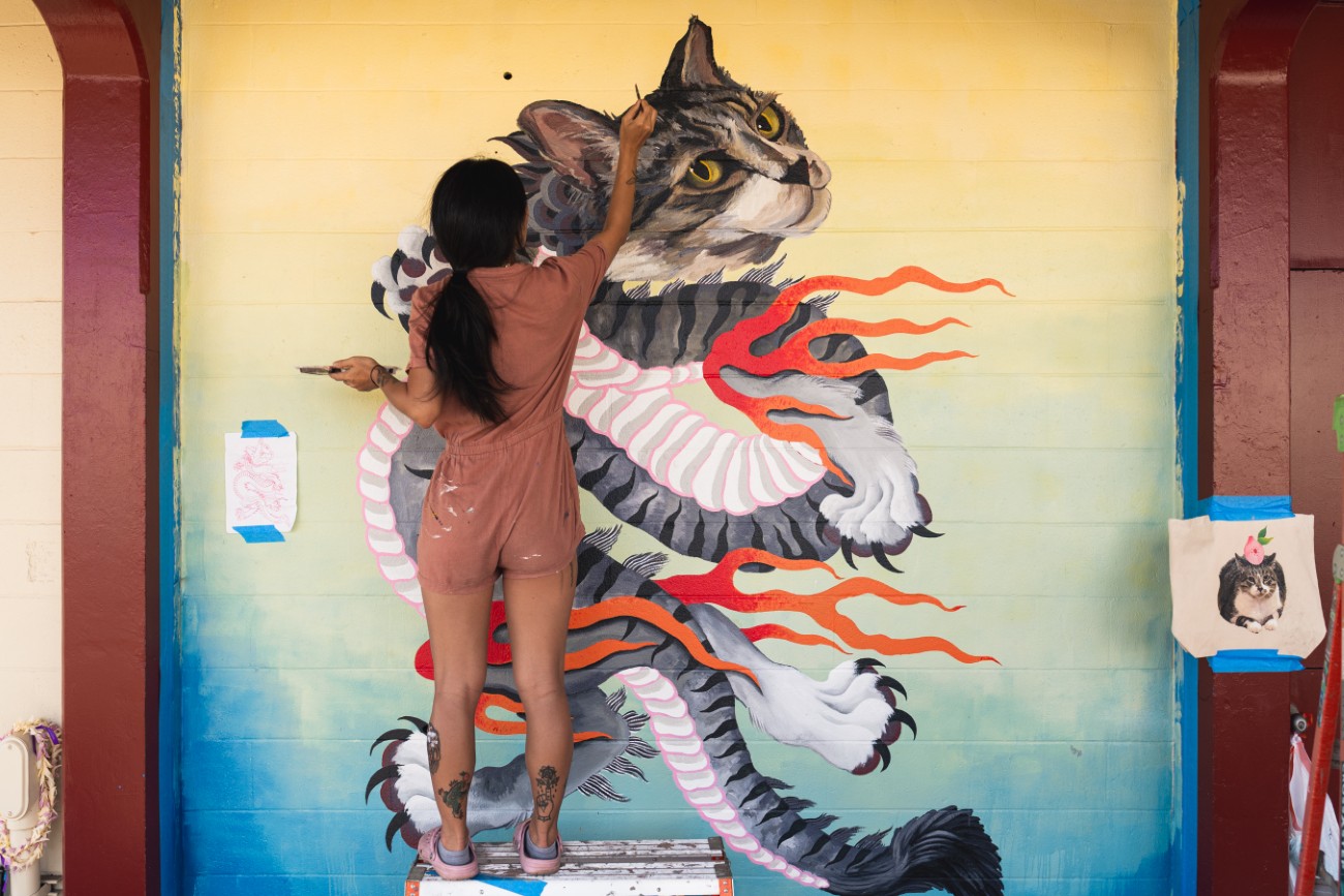 Mural painting in process at Hawaii Walls