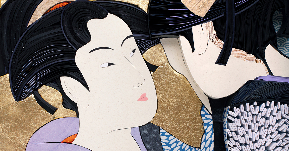 Paper Quilling Artist Reimagines Japanese Art With Colored Paper and Gold Leaf