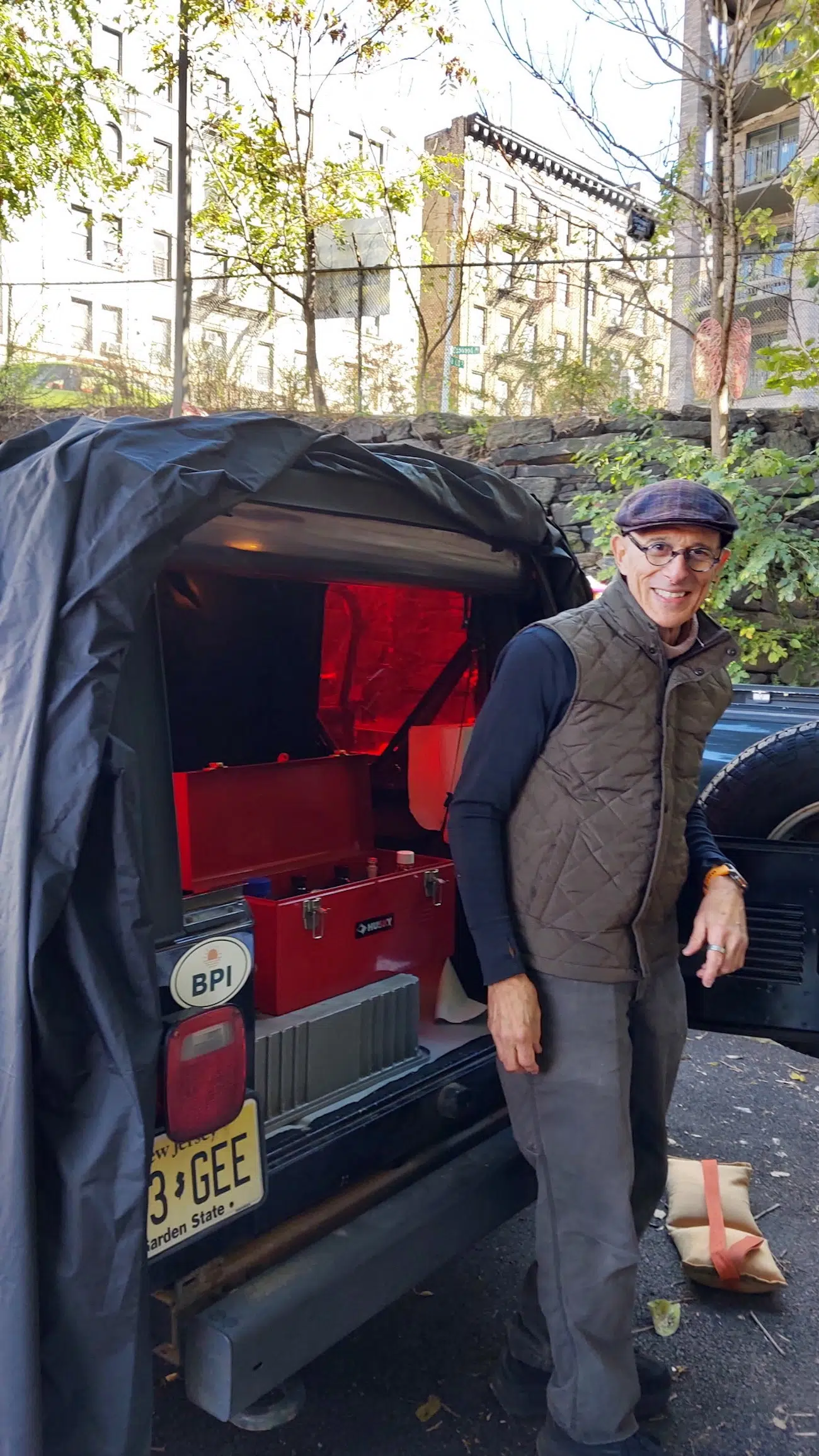 Michael Mazzeo (pictured) created a dark room inside his Jeep.