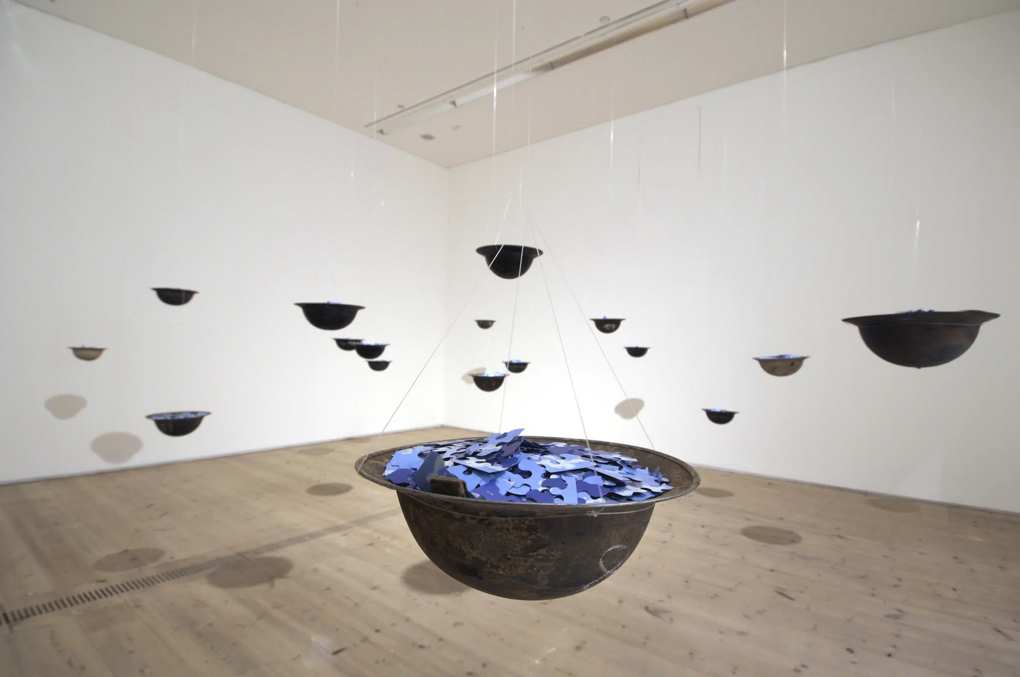 Yoko Ono, “Helmets (Pieces of Sky),” 2001. Installation view of “Yoko Ono: Between the Sky and My Head,” Baltic Center for Contemporary Art, Gateshead, U.K., 2008. (Photo: Baltic Center for Contemporary Art)