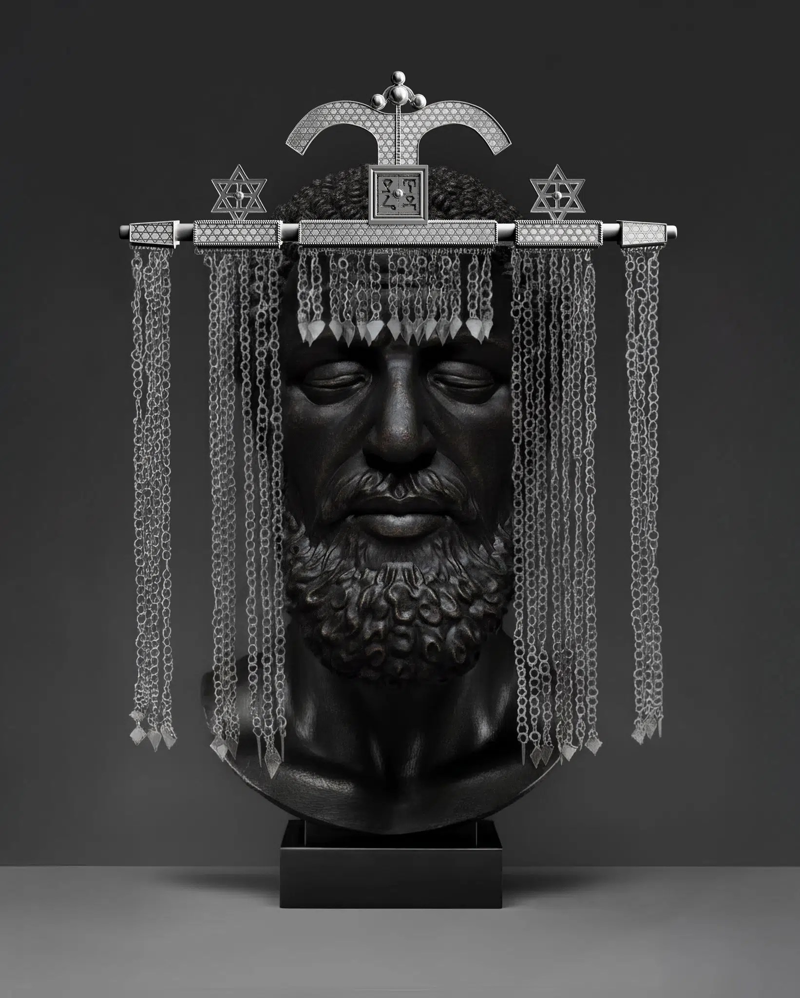 Yatreda, “Twenty-First Century Akodama,” 2025. Digital artwork by the artist paired with silver sculpture by Asprey Studio, presented as part of Zero 10. (Courtesy the artist and Asprey Studio)