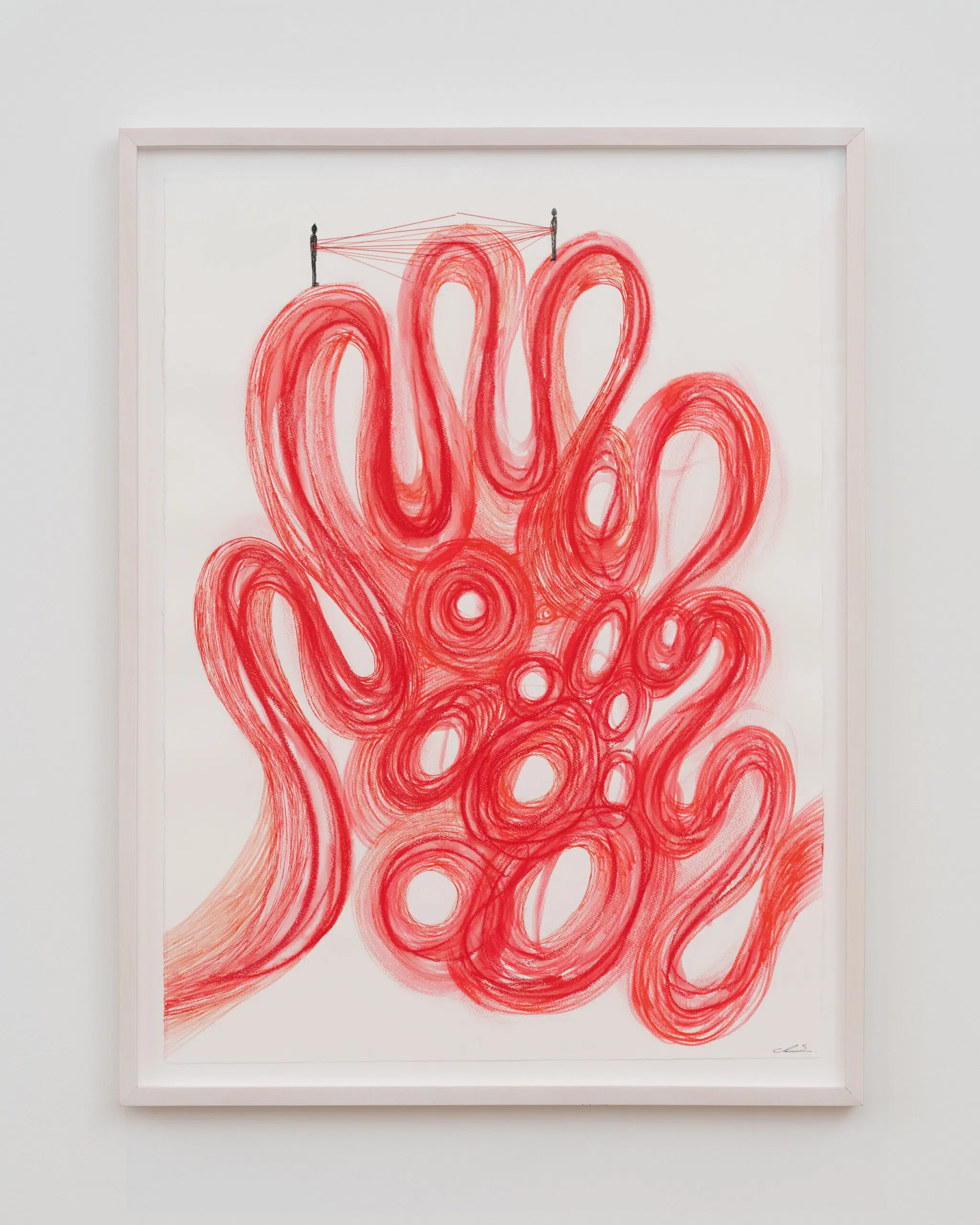 “Connected to the Universe,” 2025. Water-soluble wax pastel, ink, and thread on paper. (Photo: Charles Roussel)