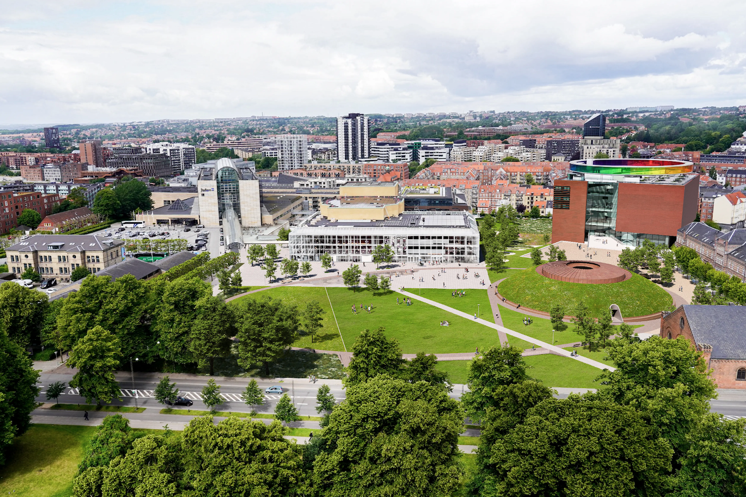 Exterior visualization of “As Seen Below—The Dome, a Skyspace by James Turrell,” as seen in Musikhusparken (Photo: Schmidt Hammer Lassen)
