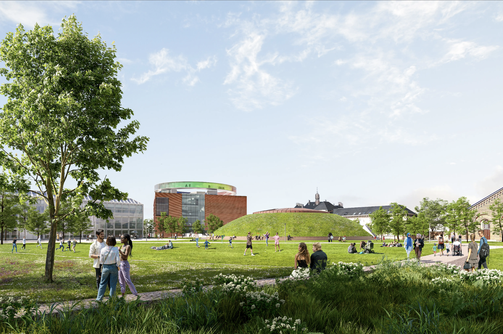 Exterior visualization of “As Seen Below—The Dome, a Skyspace by James Turrell,” as seen in Musikhusparken (Photo: Schmidt Hammer Lassen)