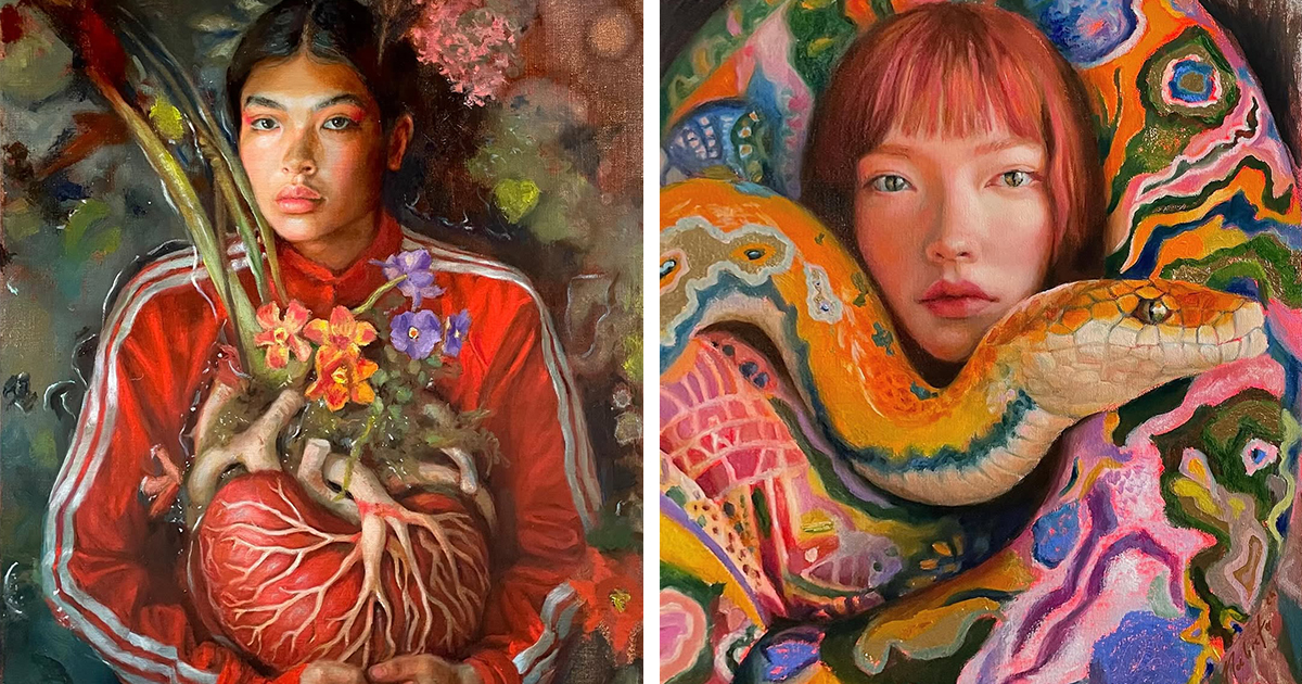 Surreal Oil Paintings of Stoic People Enveloped in Nature Reveal Their Lively Inner Emotions