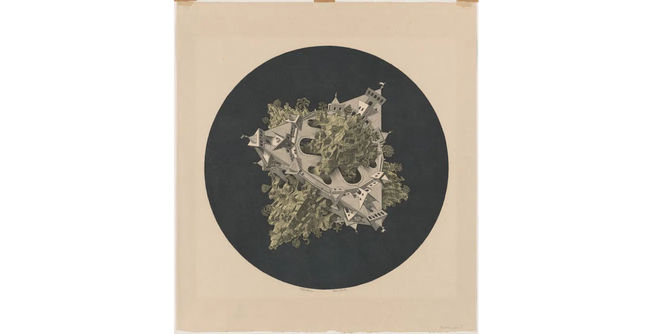 “Double Planetoid (Double Planet),” 1949. (Courtesy M.C. Escher Company B.V.)