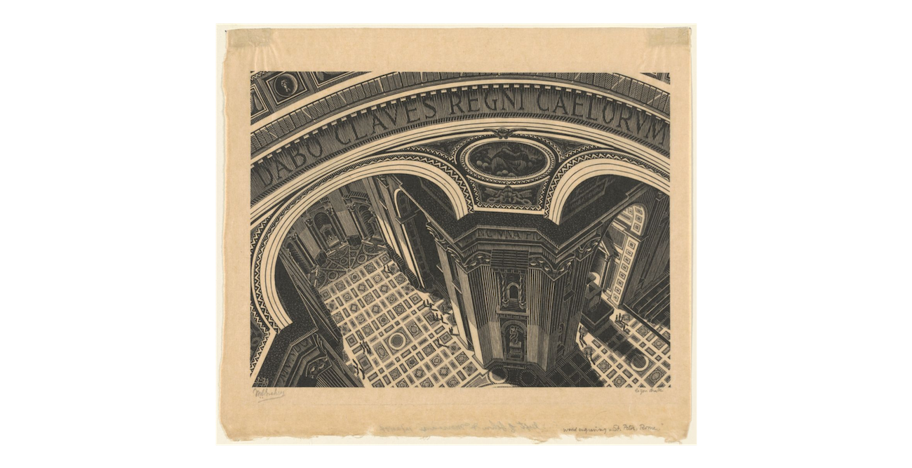 “Inside Saint Peter’s,” 1935. (Courtesy the M.C. Escher Company B.V.)