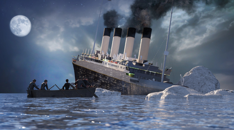 Titanic sinking rendering
