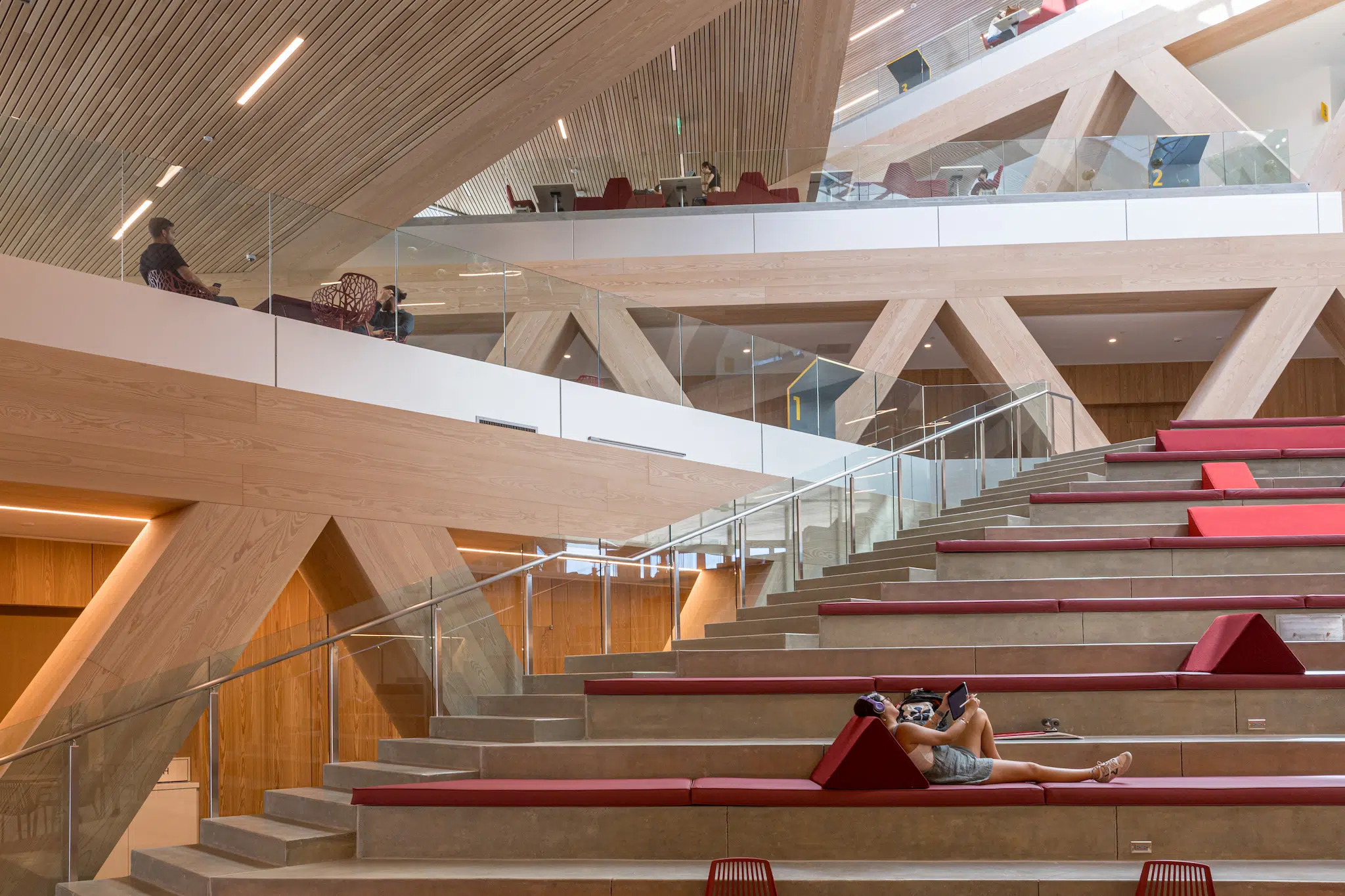 Interior shot of the Claremont McKenna Robert Day Sciences Center, designed by Bjarke Ingels