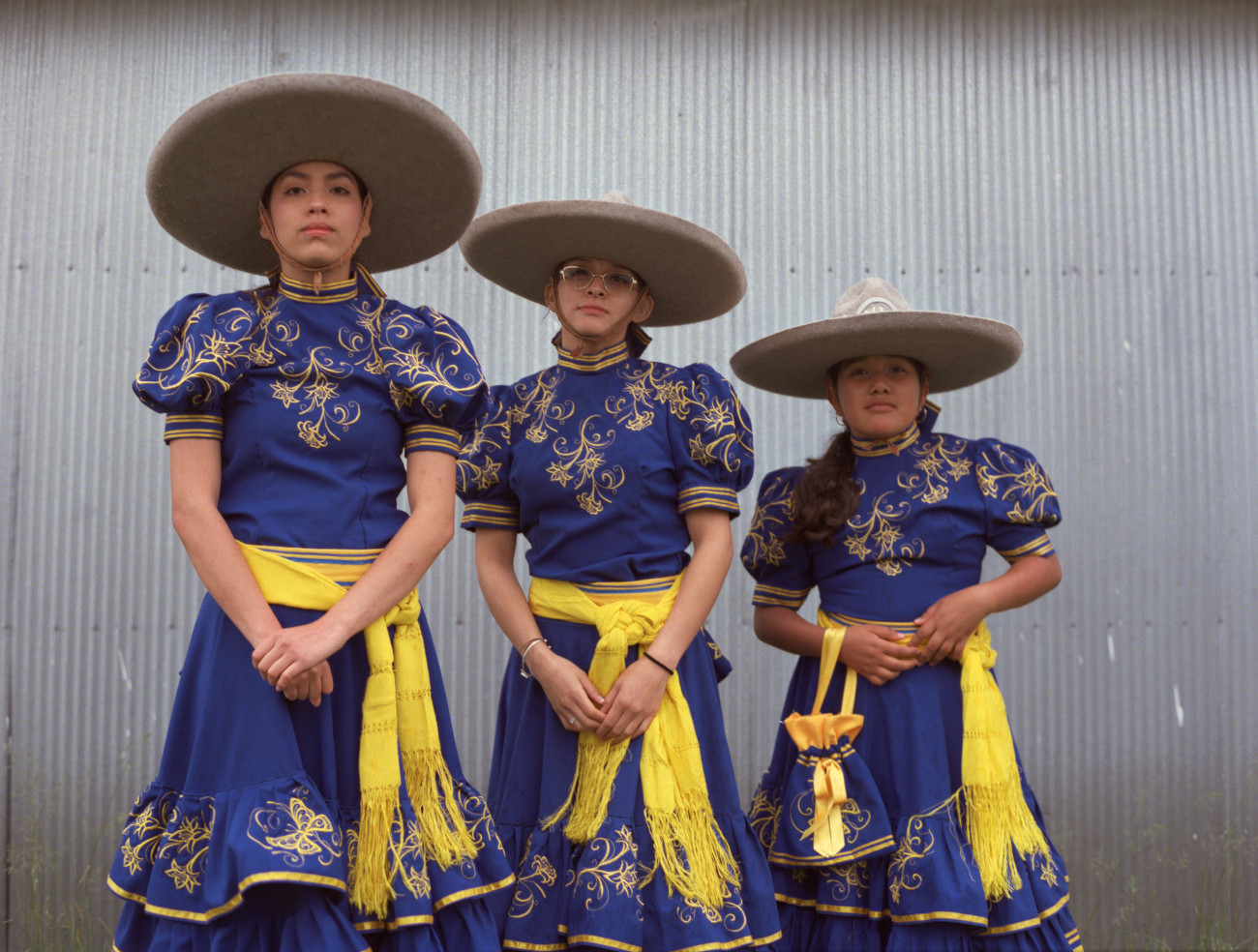 Mexican female horse riders in traditional attire for Escaramuza