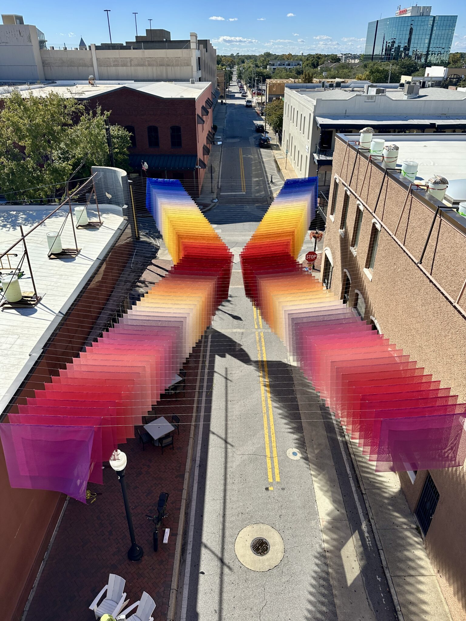 Installation view of “Afterburn,” hovering above Intendencia St. in Pensacola, FL.