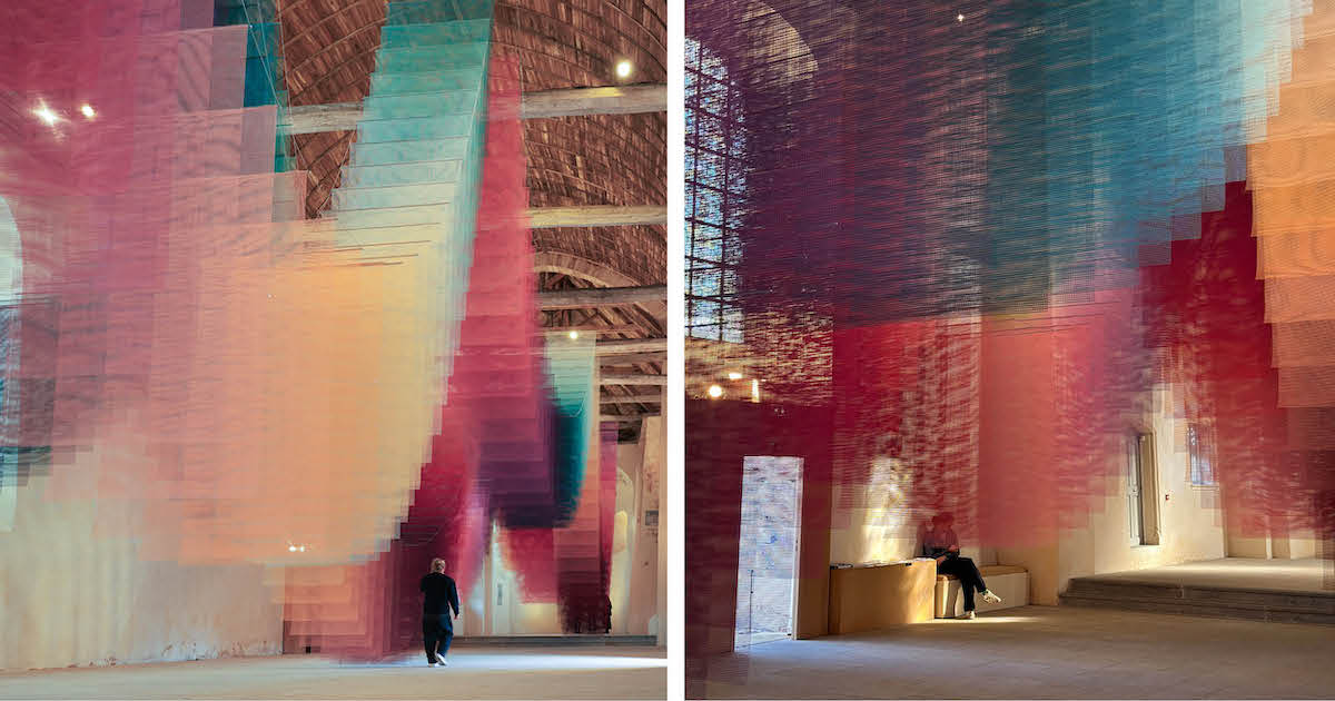 Artist Suspends Stunning Spectrum of Colorful Mesh Inside a Church