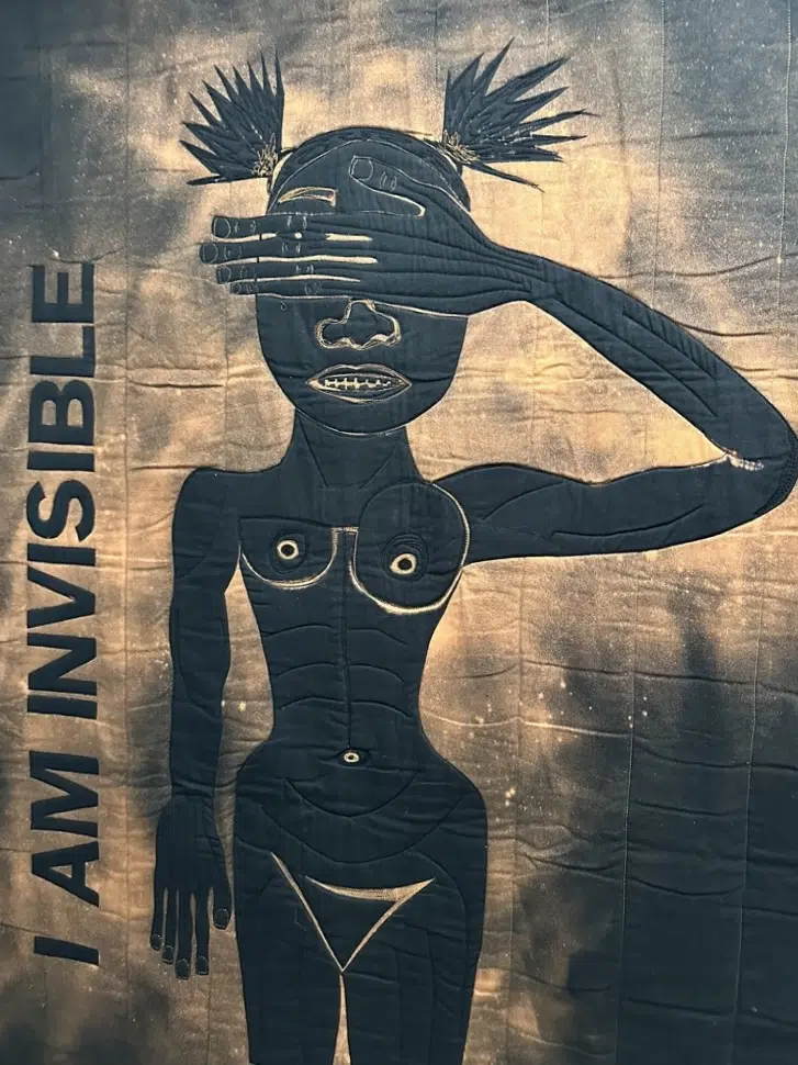 Sharon Kerry-Harlan, &lsquo;I Am Invisible,&rsquo; dye discharge on cotton fabric, thread and cotton batting, quilted.