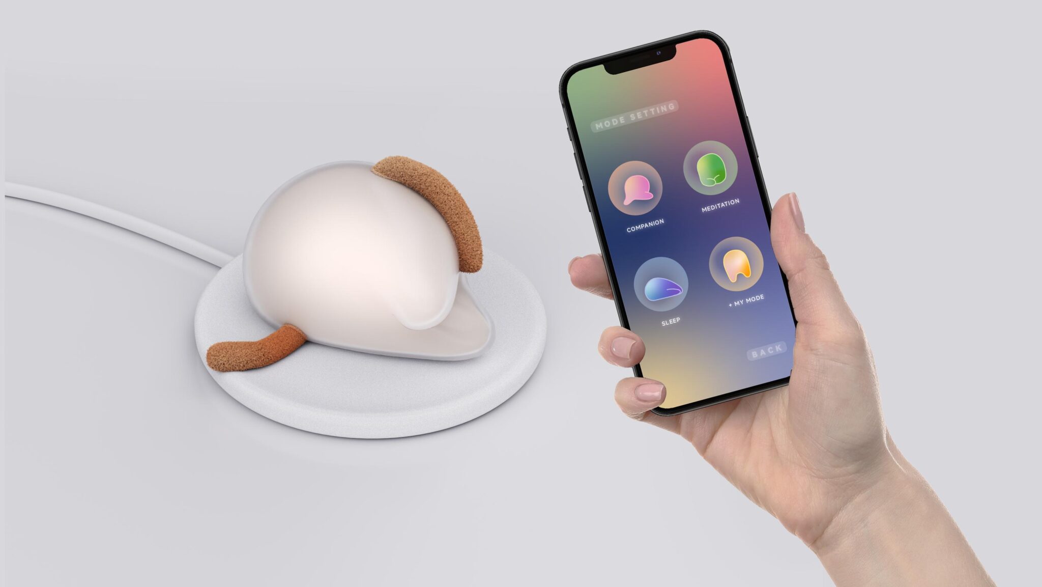 Visualization of the TruTru interactive companion, designed by JUE Design in partnership with the Intelligent Human-Machine Mechanical Interface Lab at the Hong Kong Polytechnic University.