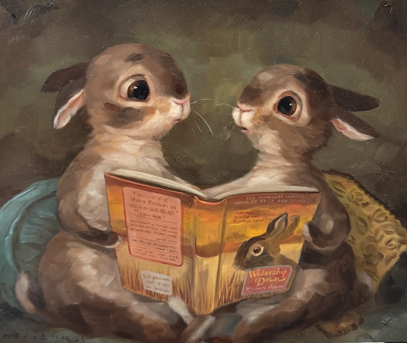 bunnies reading a book