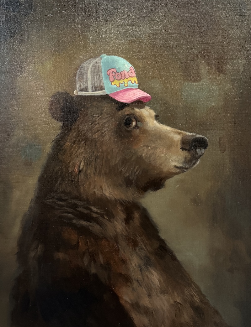 bear in a baseball cap
