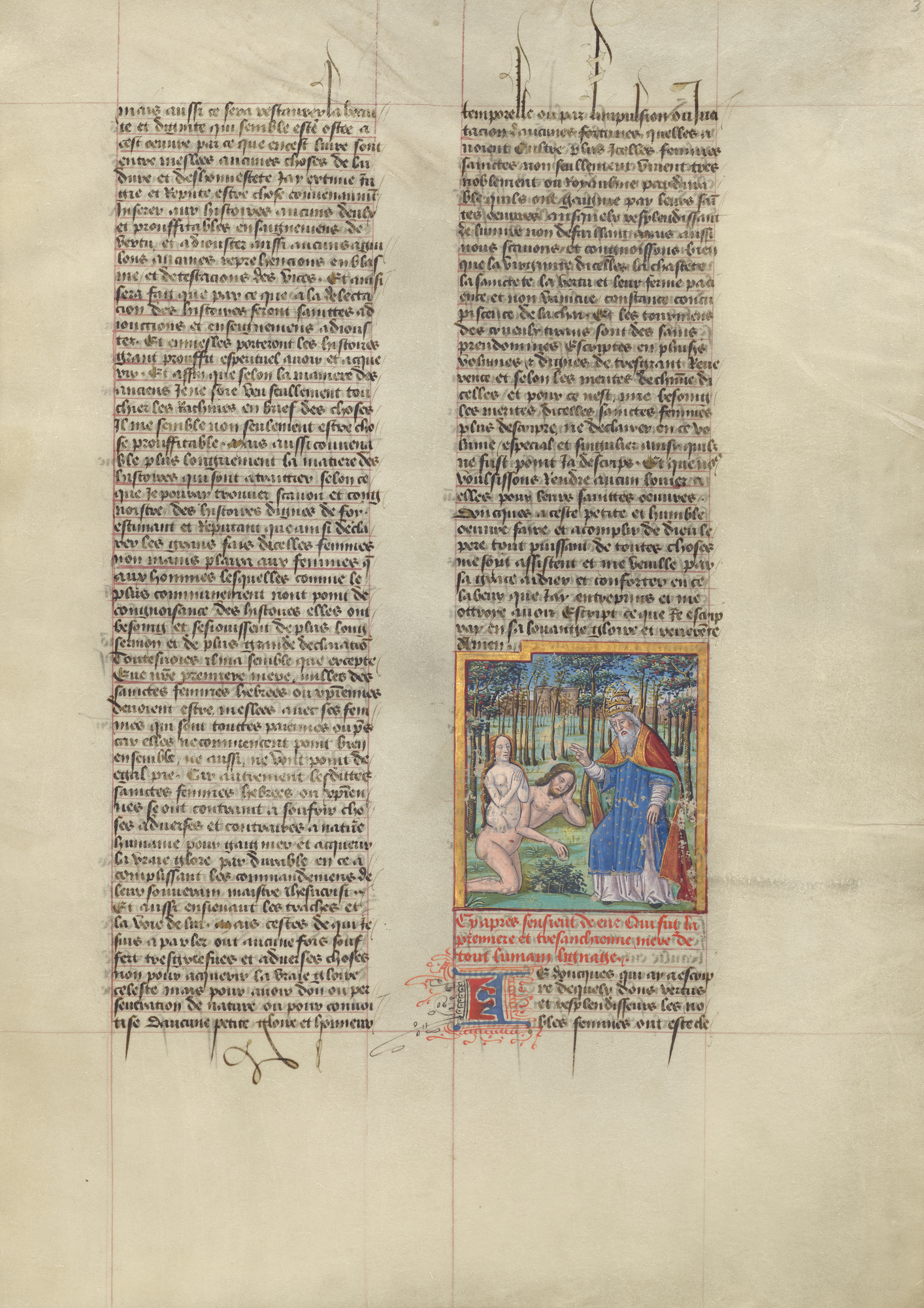 &ldquo;The Creation of Eve&rdquo; from &ldquo;Concerning Famous Women,&rdquo; written about 1470, illuminated about 1515-20. &Eacute;tienne Colaud, artist, and Giovanni Boccaccio, author.