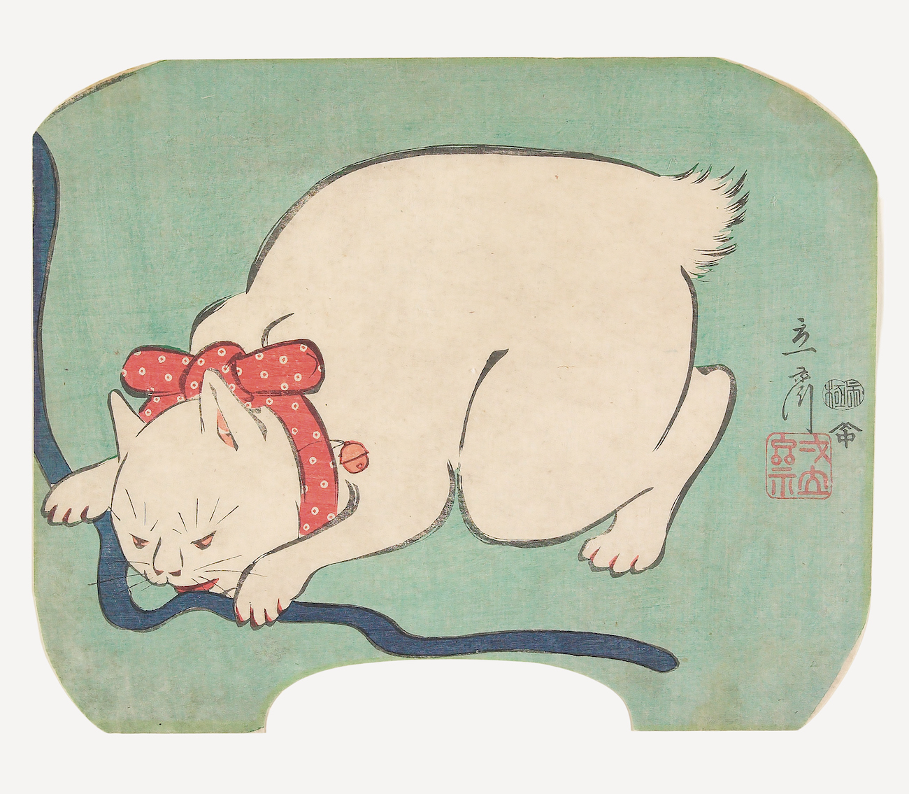 Utagawa Hiroshige II, &ldquo;A White Cat Playing with a String,&rdquo; 1863