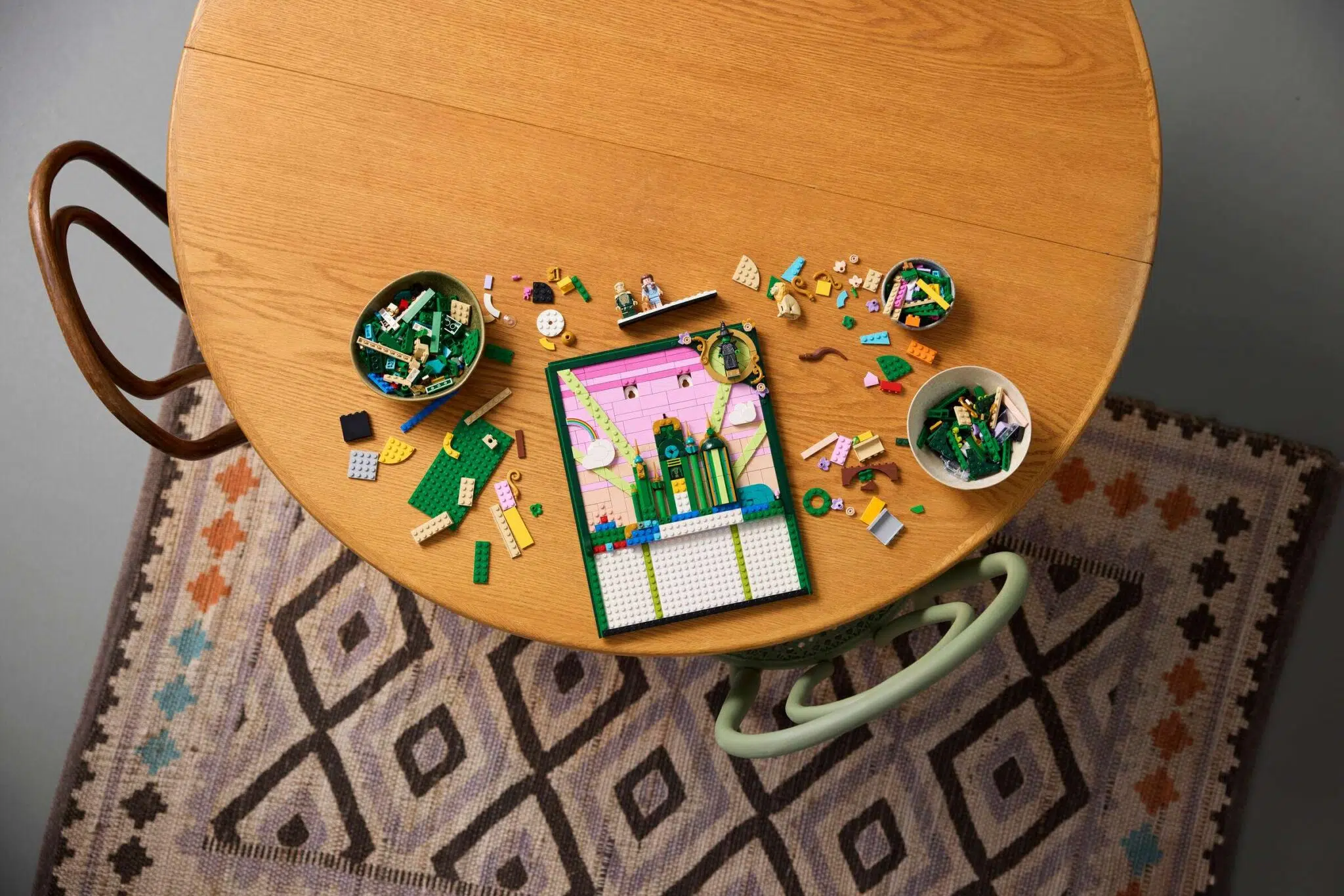 The Emerald City Wall Art set on a table, half-way complete