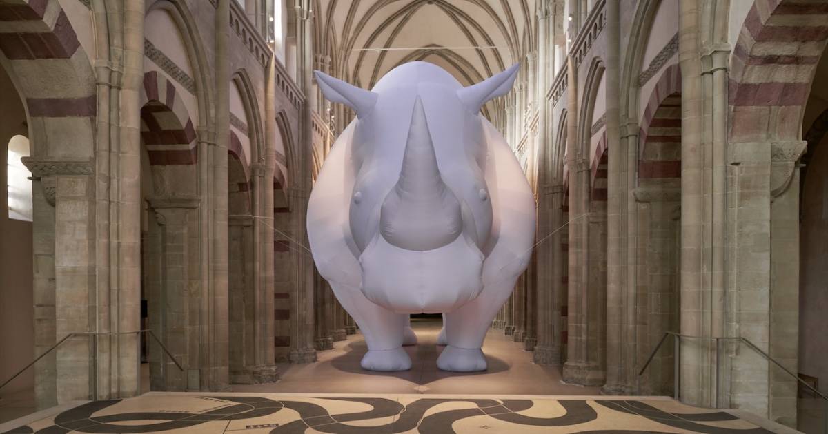 30-Foot-Tall Inflatable Rhinoceros Takes Over a Medieval Museum in Germany