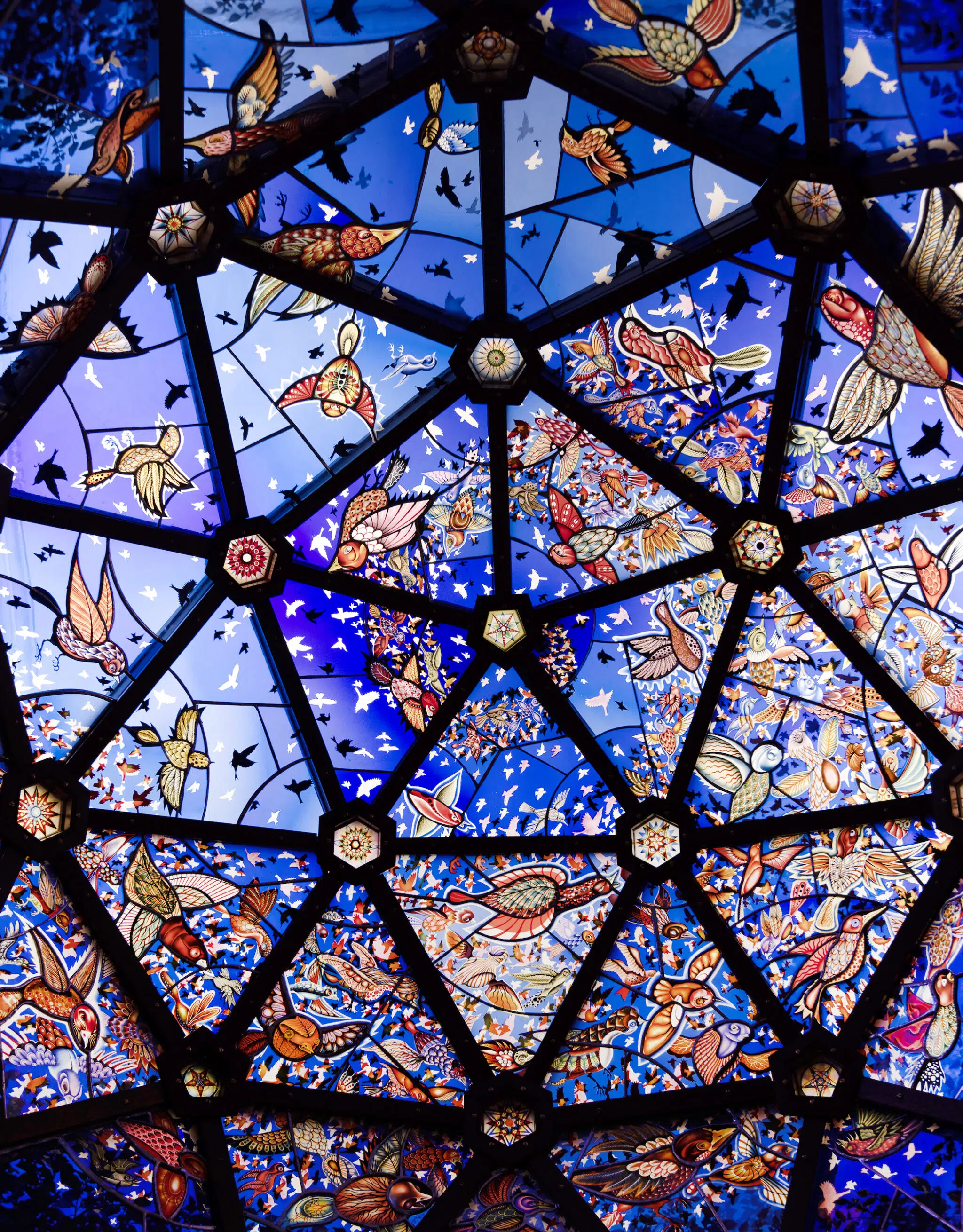 &ldquo;Super/Natural,&rdquo; 2025, stained glass panels and steel and wooden frame.