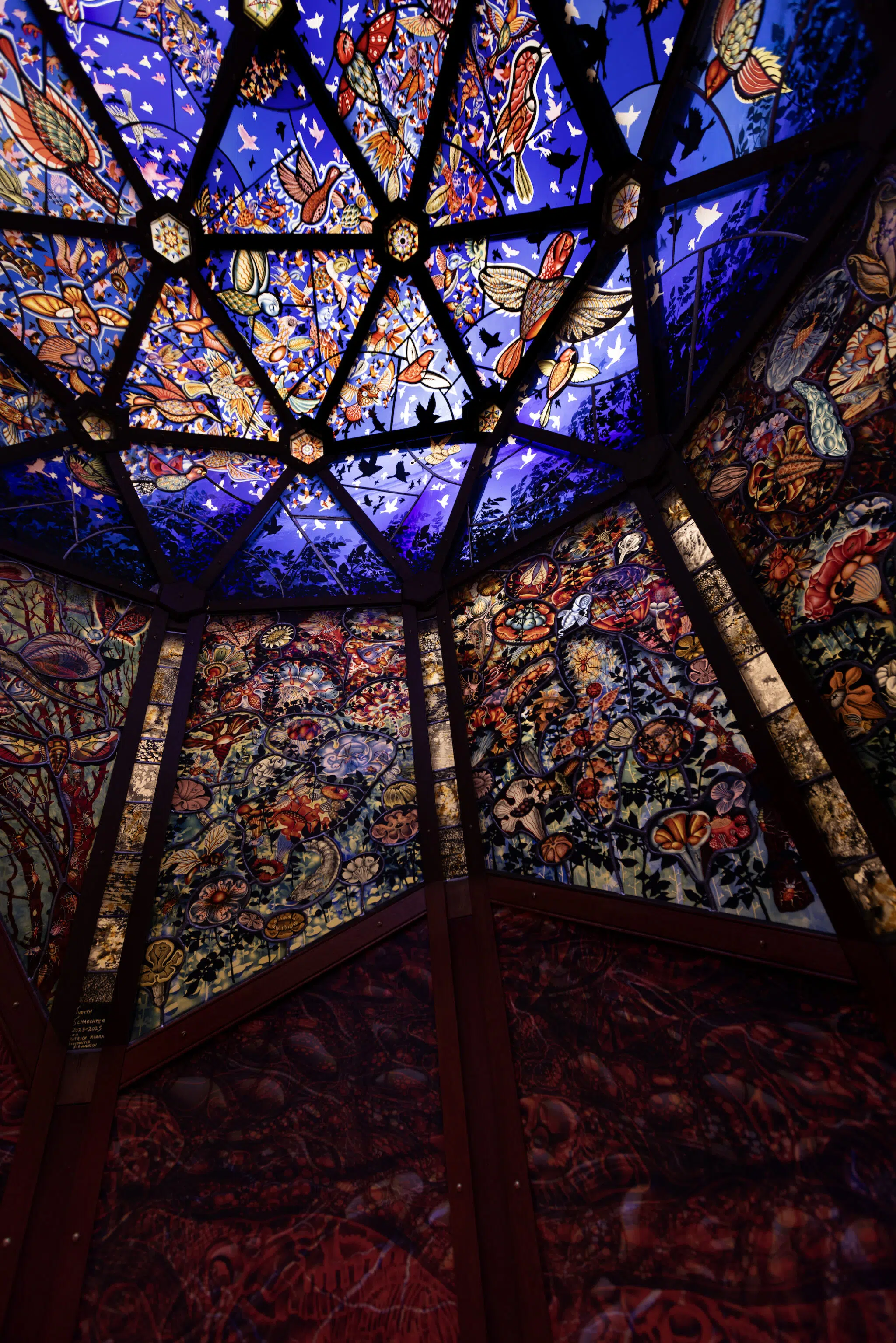 &ldquo;Super/Natural,&rdquo; 2025, stained glass panels and steel and wooden frame.