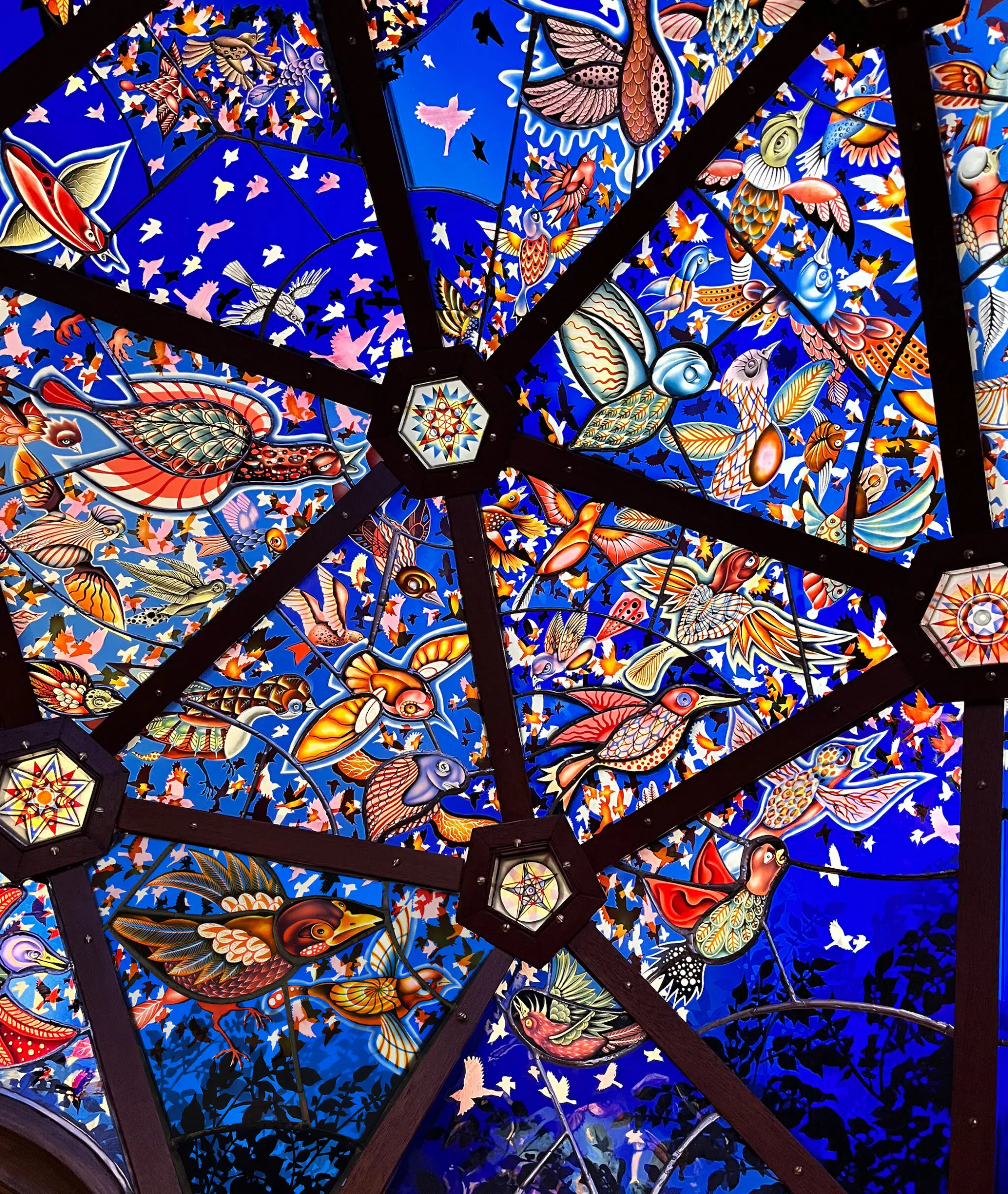 &ldquo;Super/Natural,&rdquo; 2025, stained glass panels and steel and wooden frame.