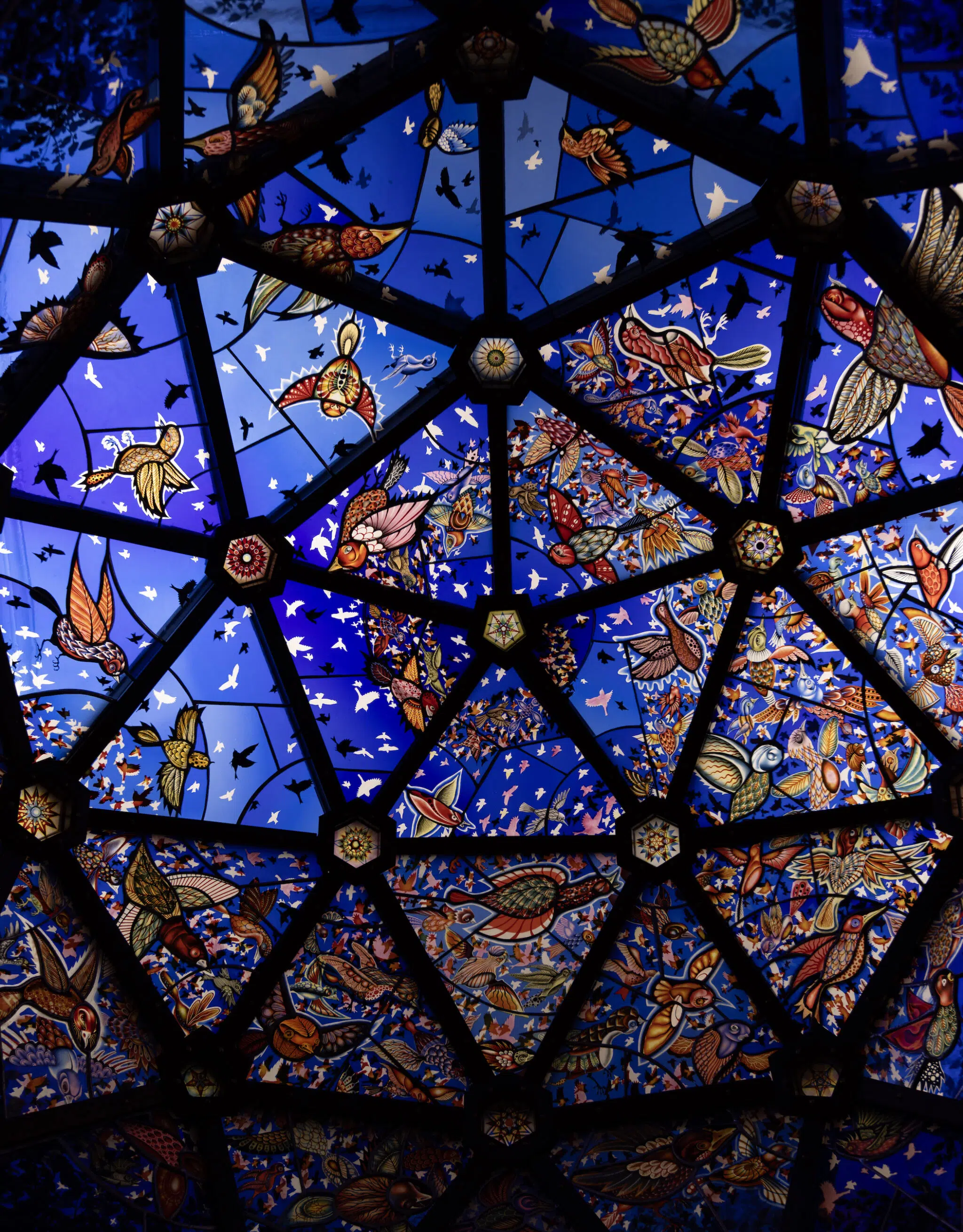 &ldquo;Super/Natural,&rdquo; 2025, stained glass panels and steel and wooden frame.