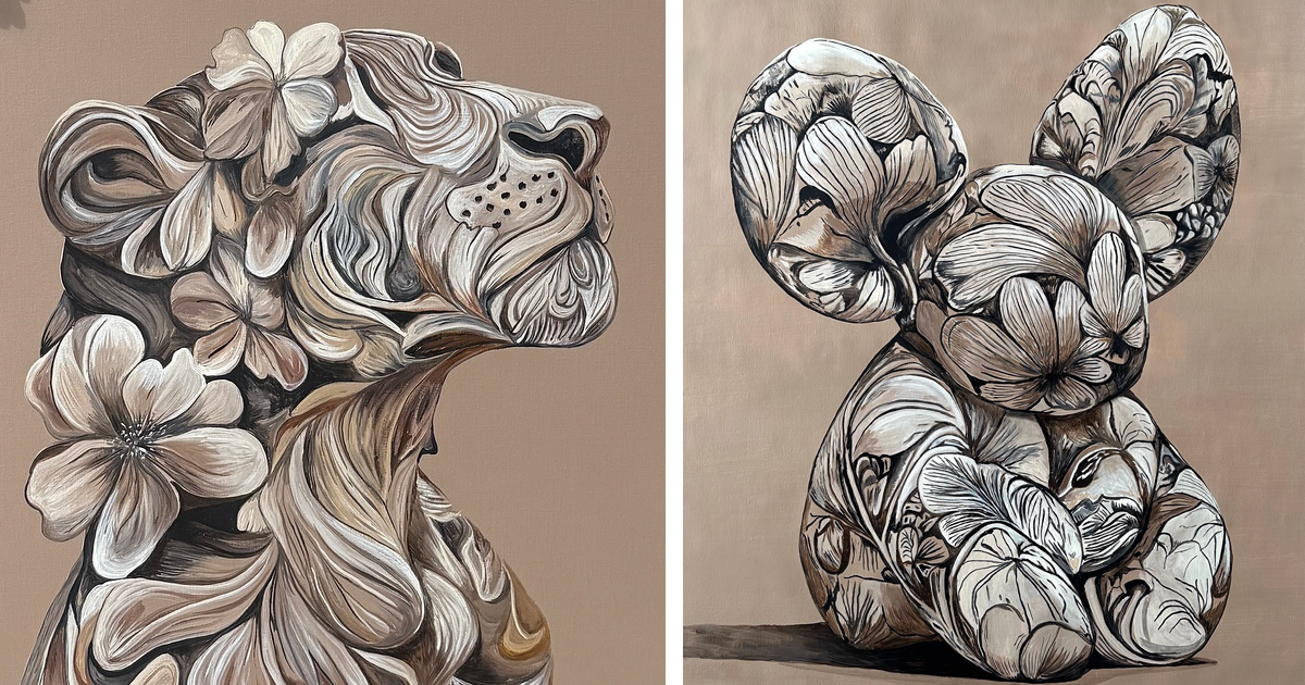 Artist Explores Inner Peace Through Earthy Paintings of Animals in Bloom