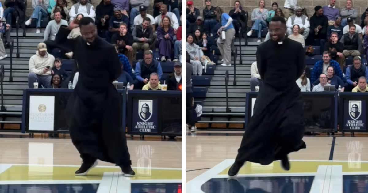 Priest Amps Up Crowd With Dance Moves at a High School Basketball Game’s Halftime Show