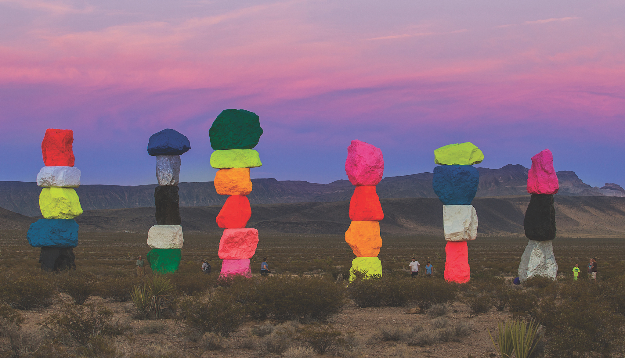 Ugo Rondinone, &ldquo;seven magic mountains,&rdquo; 2016. (Photo: Gianfranco Gorgoni)