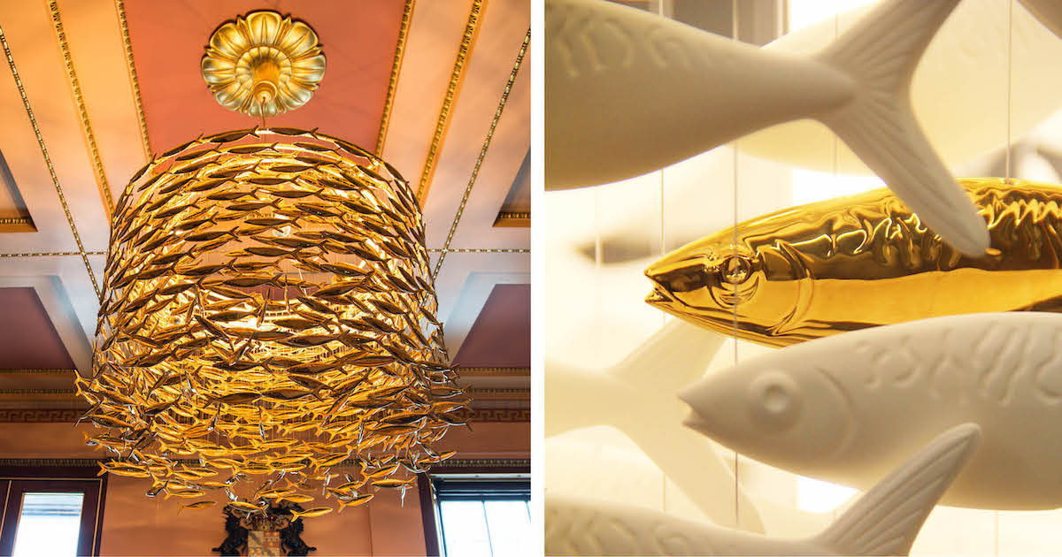 Enchanting Chandeliers Swarm With Schools of Ceramic Fish