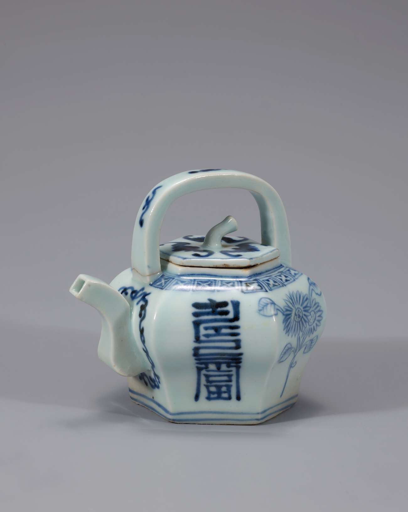 Hexagon-Shaped Ewer with Chrysanthemum Motif