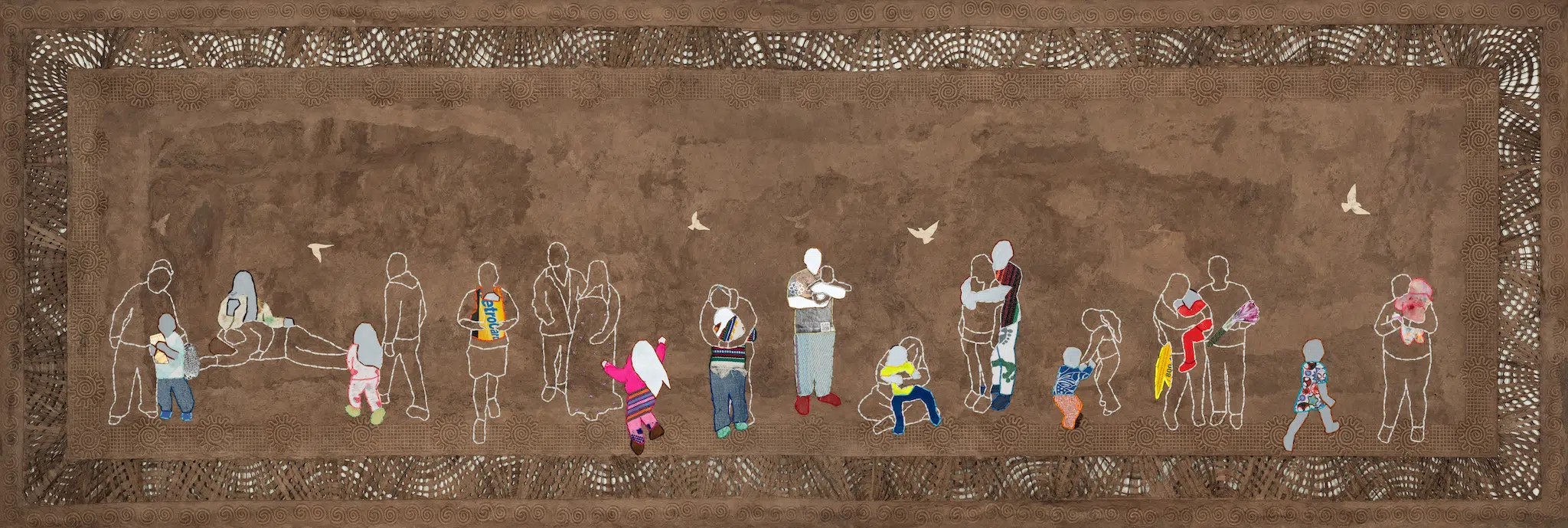 Artwork by Arleene Correa Valencia, featuring painting, embroidery, and textiles