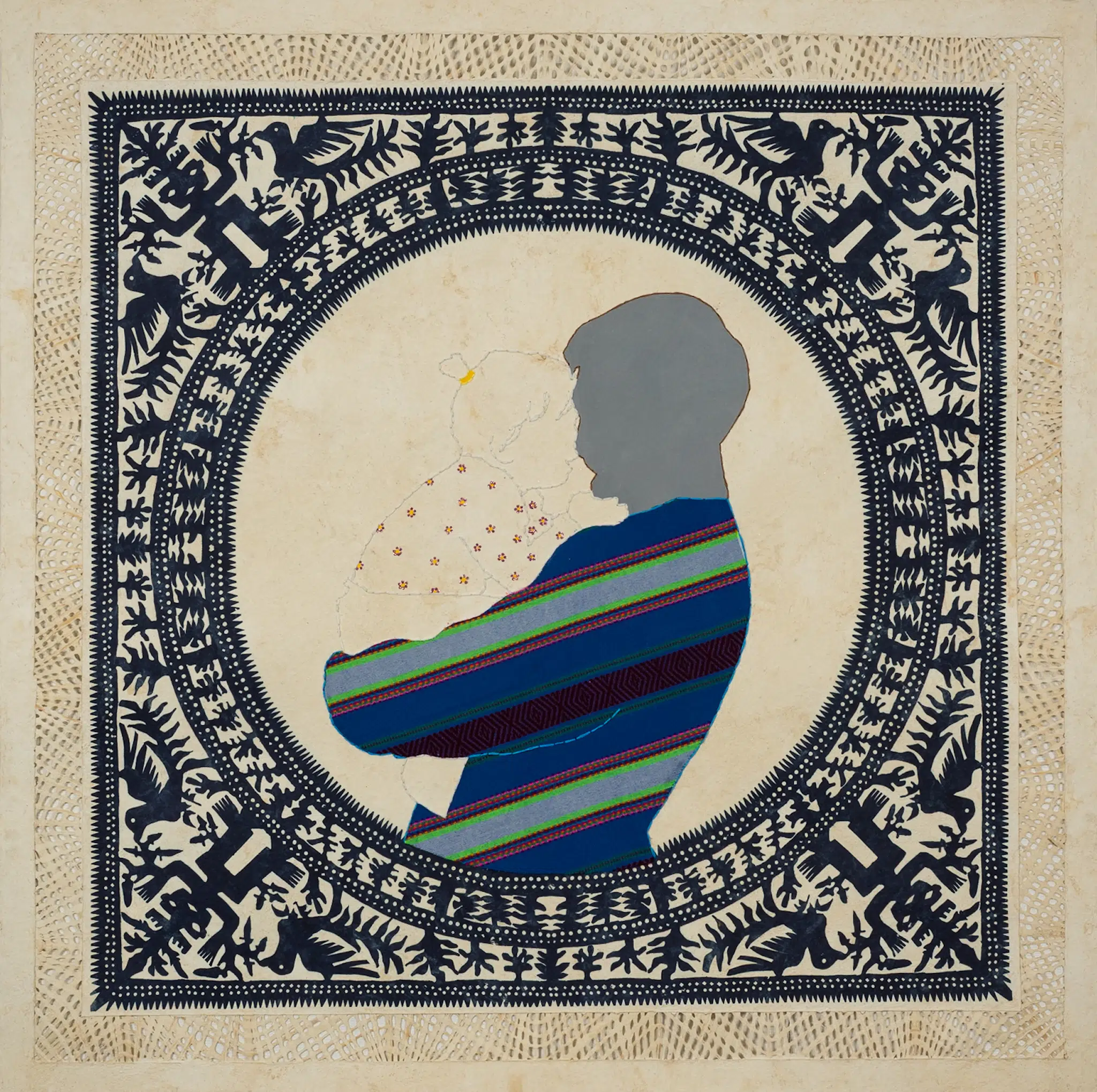 Artwork by Arleene Correa Valencia, featuring painting, embroidery, and textiles