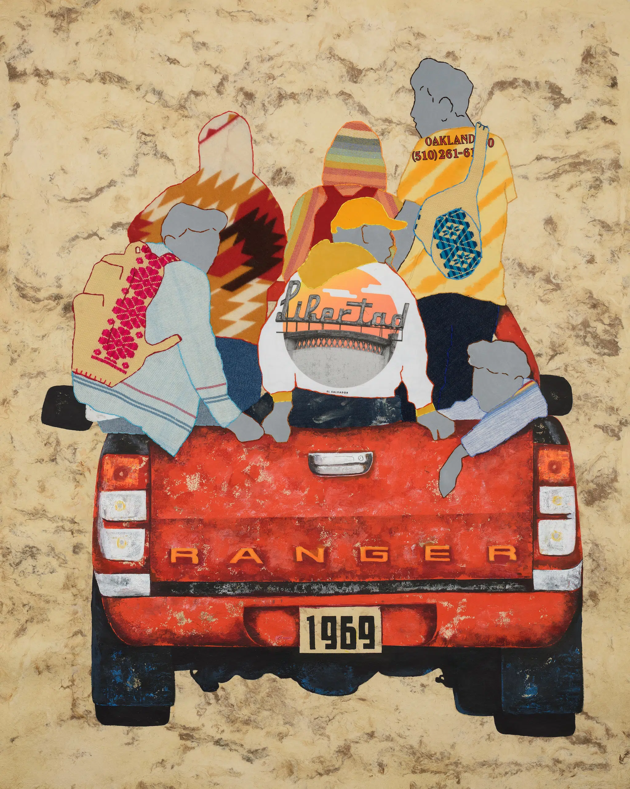 Artwork by Arleene Correa Valencia, featuring painting, embroidery, and textiles