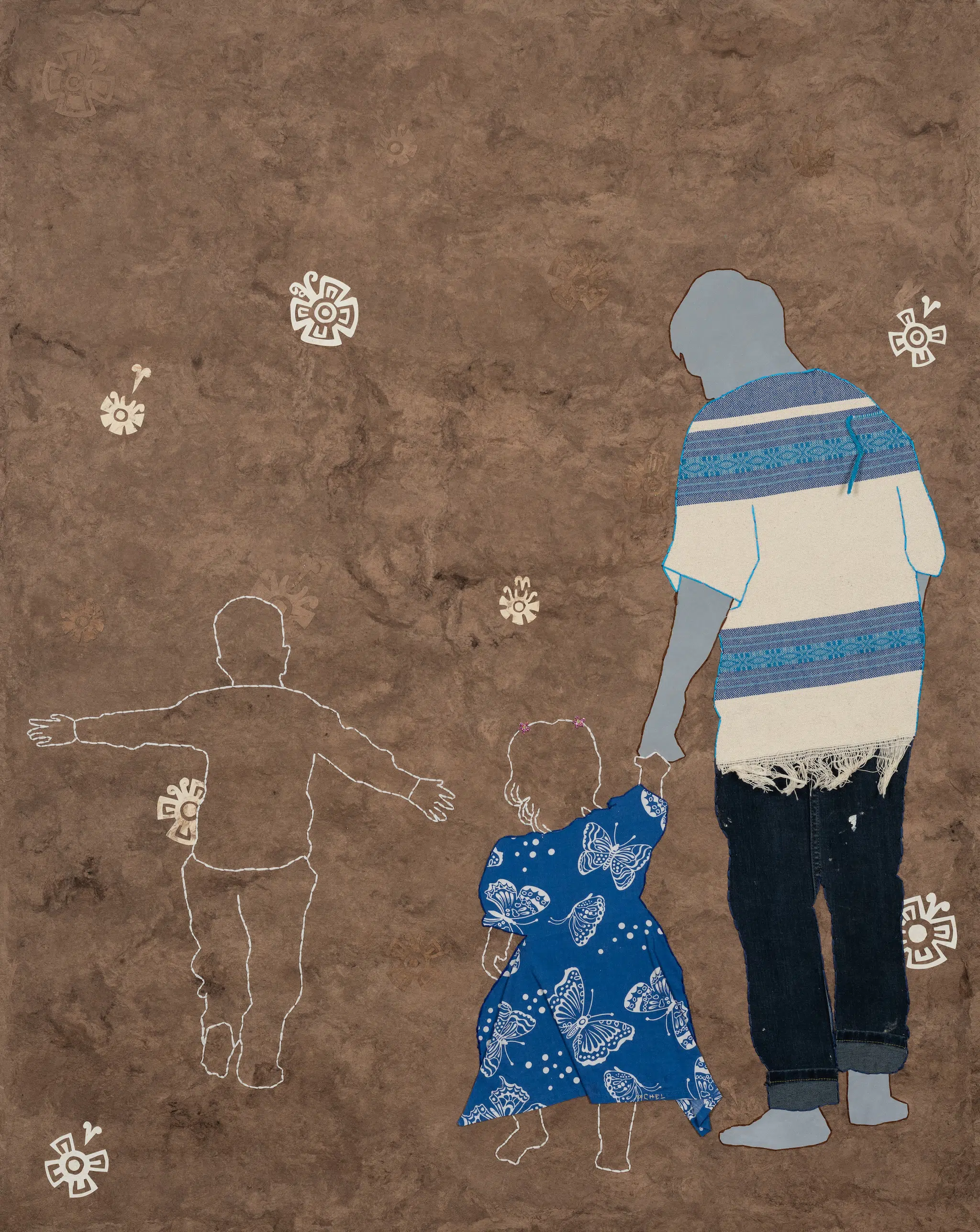 Artwork by Arleene Correa Valencia, featuring painting, embroidery, and textiles