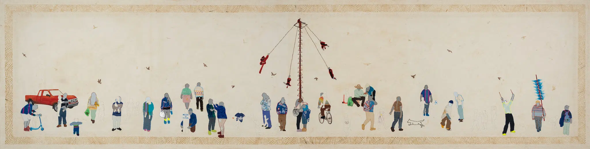 Artwork by Arleene Correa Valencia, featuring painting, embroidery, and textiles