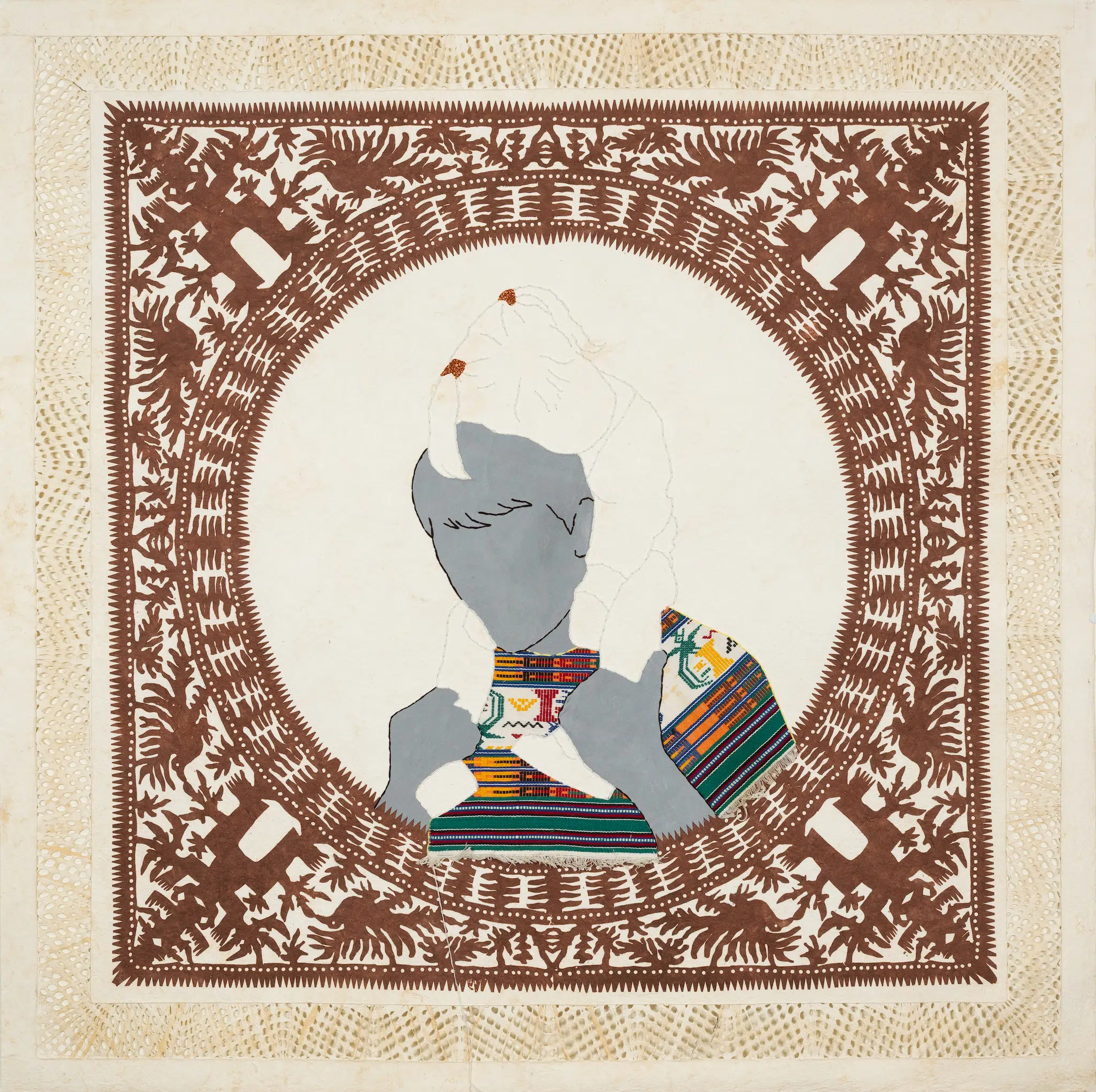 Artwork by Arleene Correa Valencia, featuring painting, embroidery, and textiles