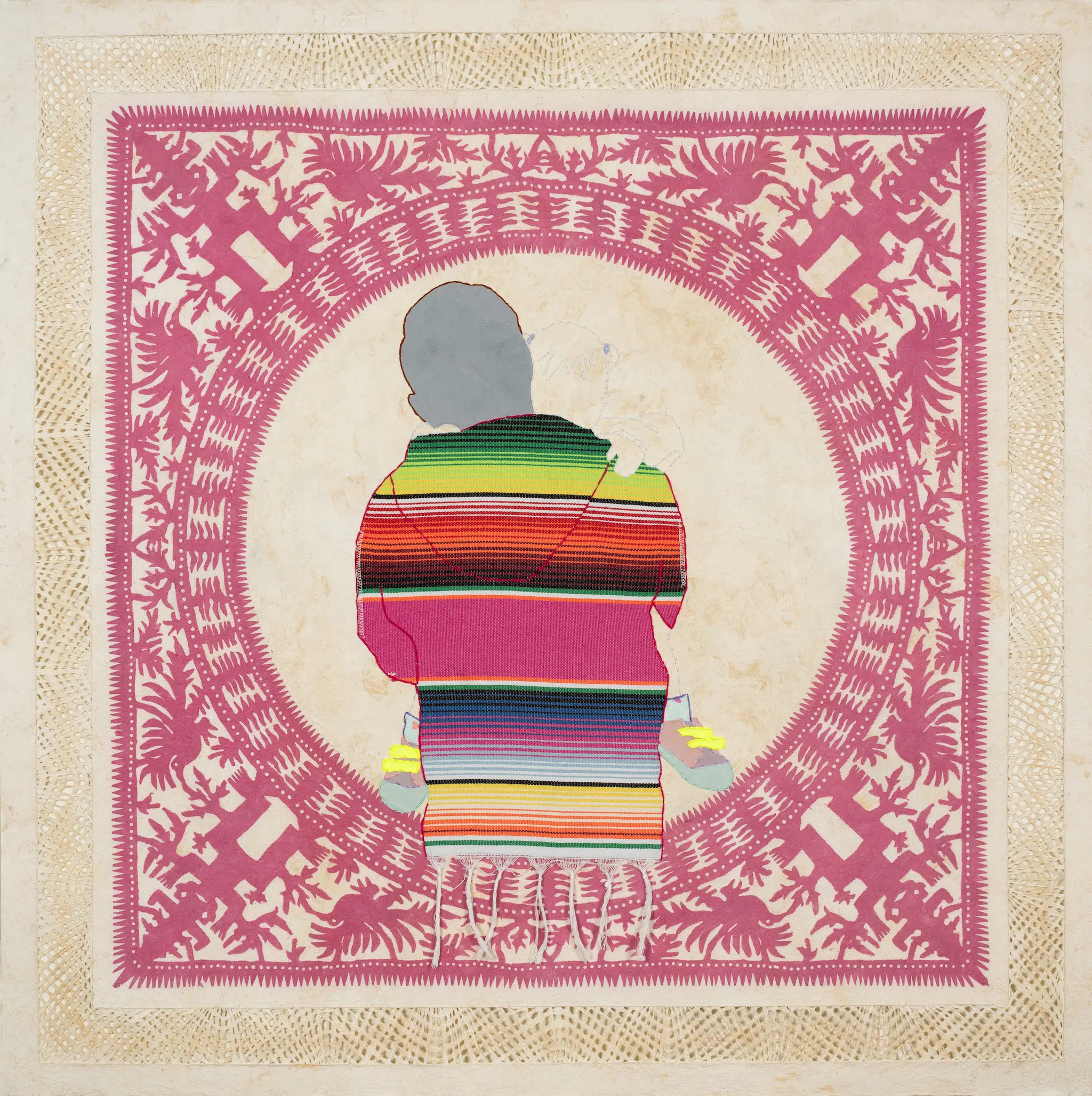 Artwork by Arleene Correa Valencia, featuring painting, embroidery, and textiles