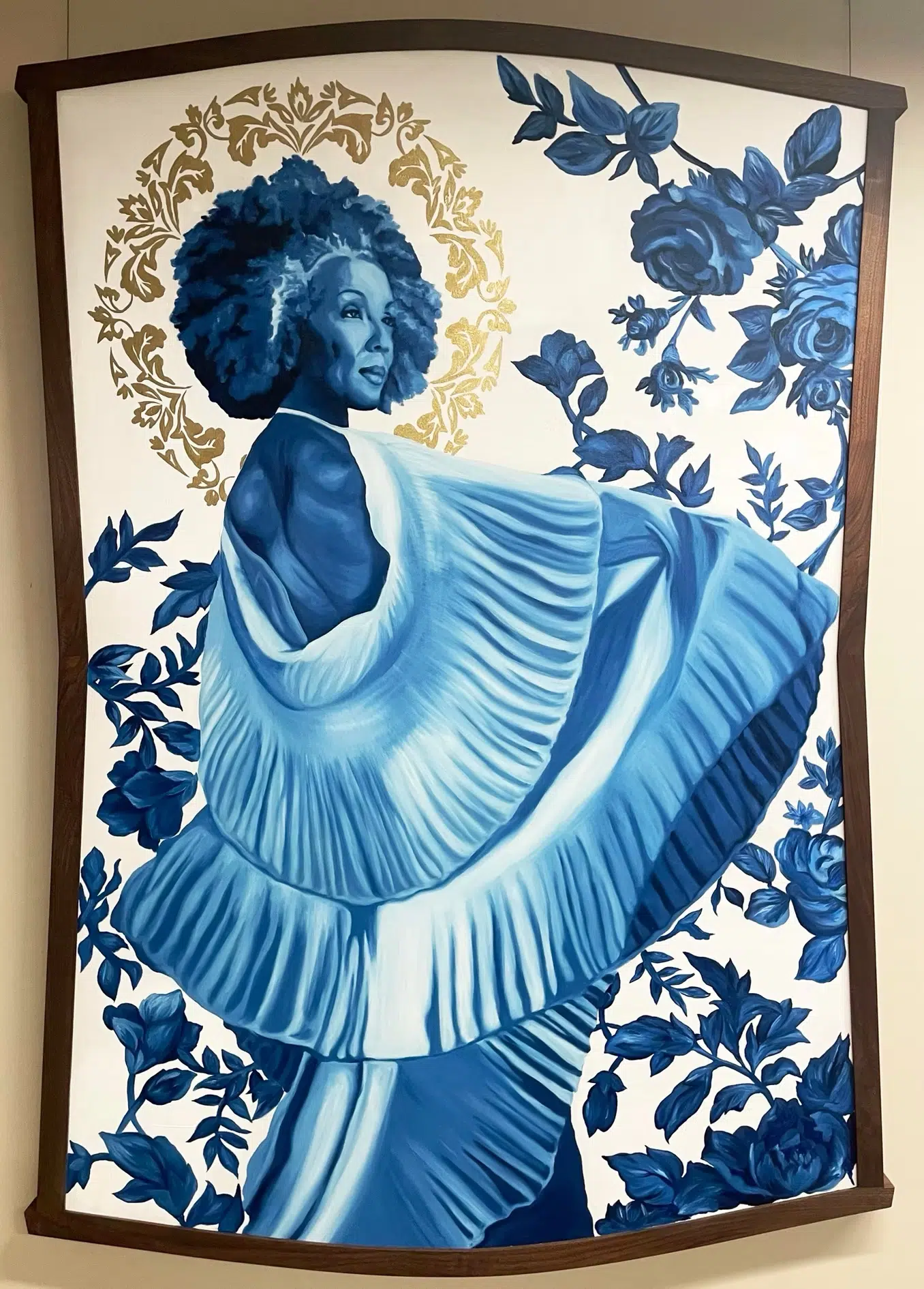 Painting by artist Ashley Nora featuring a Black subject rendered with blue skin