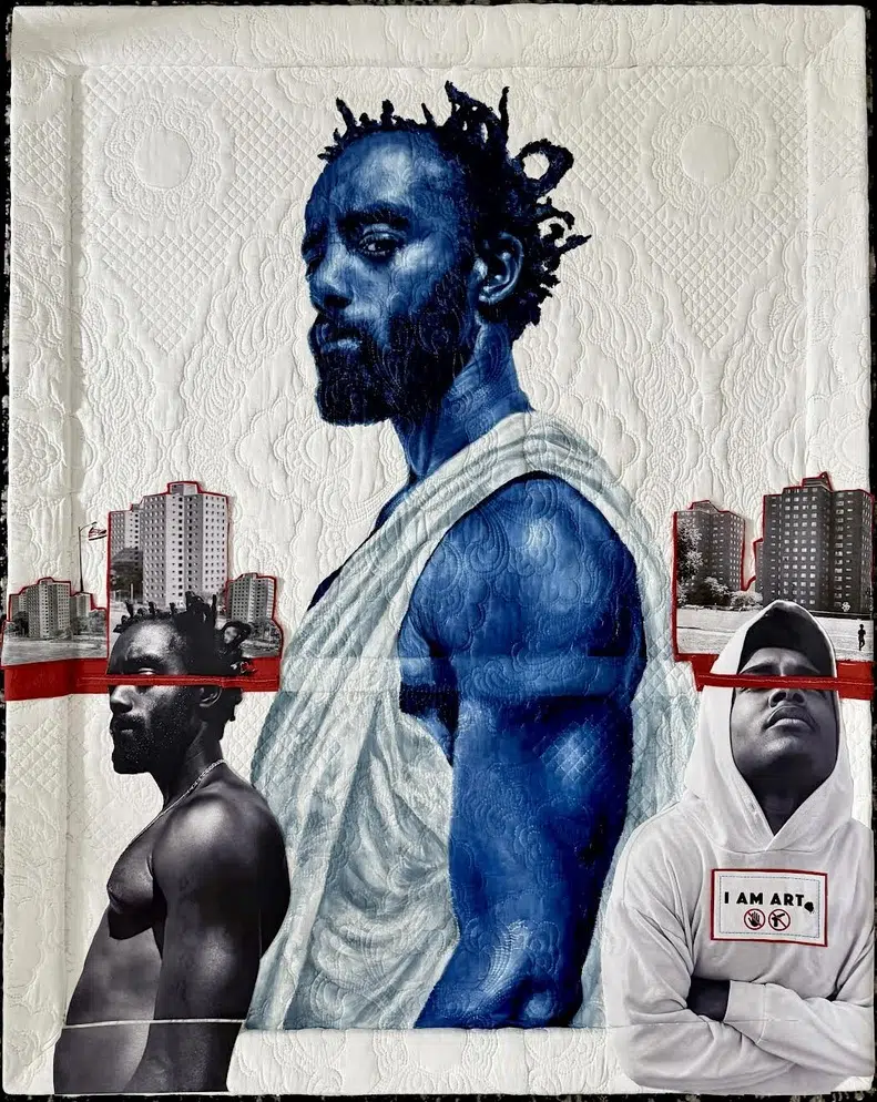 Painting by artist Ashley Nora featuring Black subjects rendered with blue skin