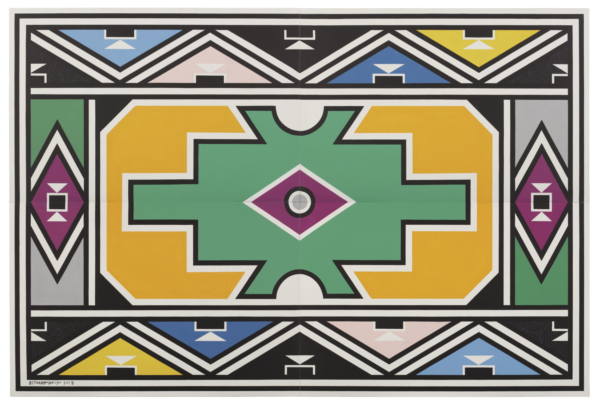 Esther Mahlangu, &ldquo;Ndebele Abstract,&rdquo; 2017. Acrylic on canvas